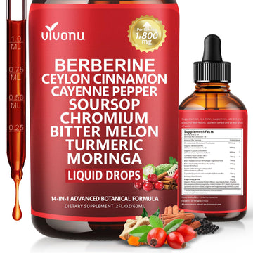 14-in-1 Berberine with Ceylon Cinnamon Supplement Liquid Drops, 1800mg + 30:1 Liposomal Tech with Cayenne Pepper, Soursop, Chromium, Bitter Melon, Turmeric, Moringa, Gymnema VivoNu buy supplements canada