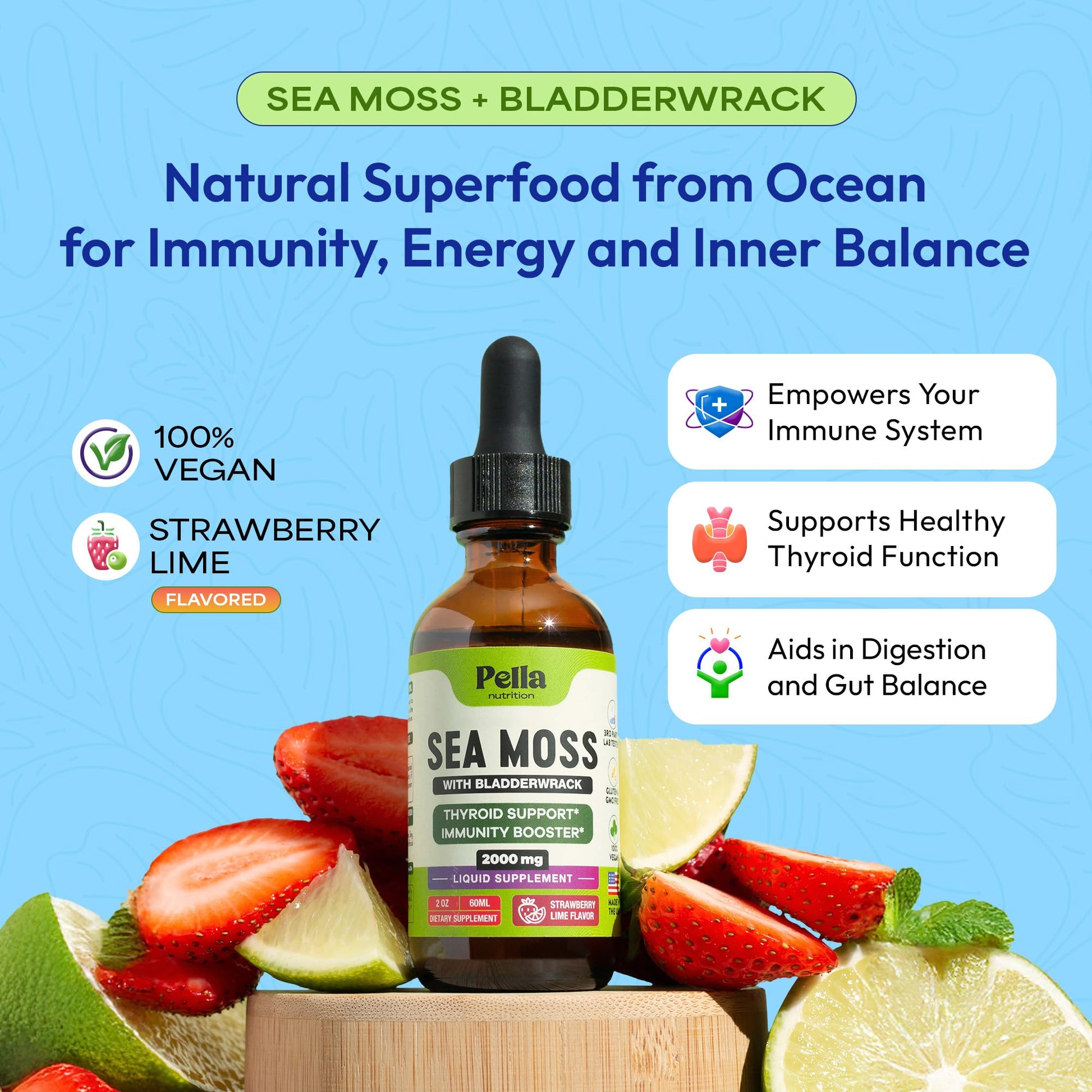 Pella Nutrition Sea Moss Drops with Bladderwrack – 4X Faster Absorption Than Irish Sea Moss Gel Superfood, Gummies, and Capsules – Digestive & Immune Support Supplement (Strawberry Lime, 60mL) Pella Nutrition buy supplements canada