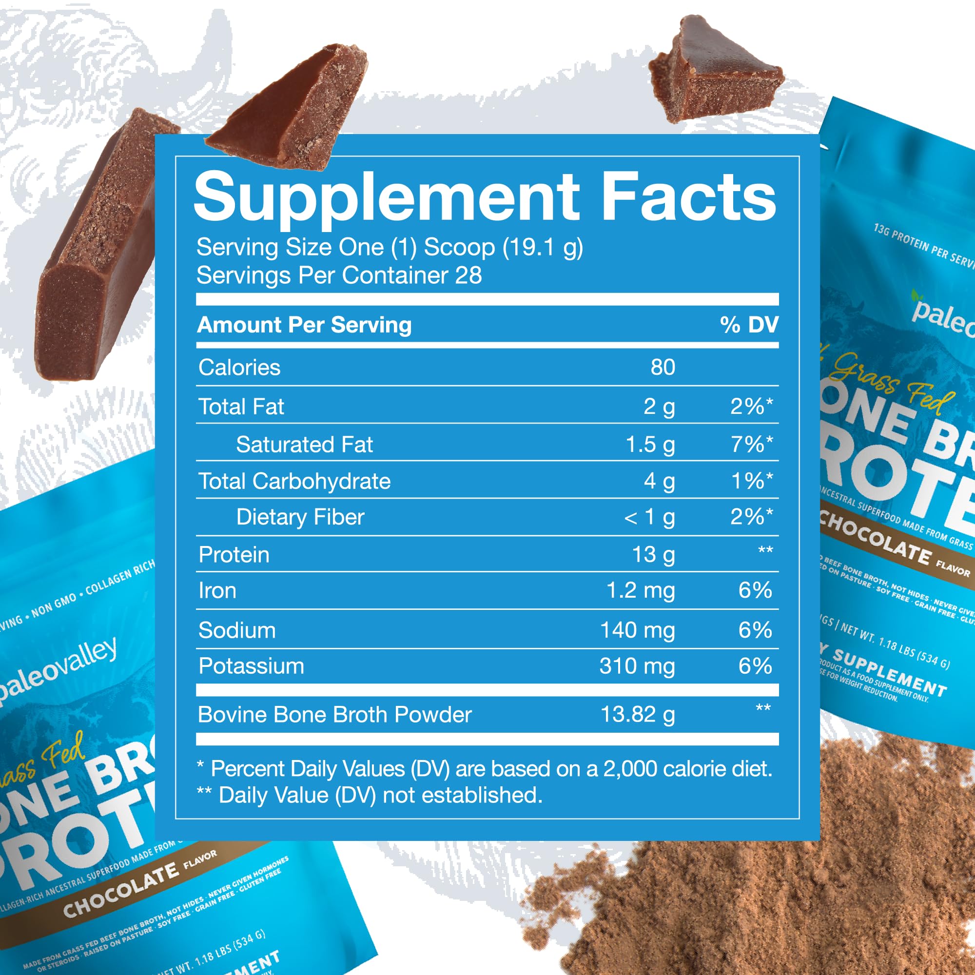 Paleovalley 100% Grass Fed Bone Broth Protein Powder - Chocolate - Rich in Collagen Paleovalley buy supplements canada