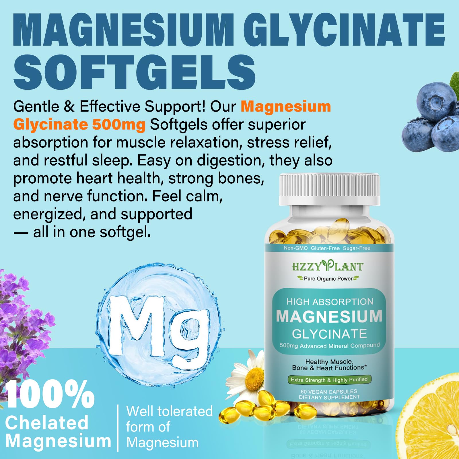 Magnesium Glycinate 500mg Softgels, High Absorption Magnesium Supplement Softgel Capsules for Muscle, Heart, Sleep & Bone Support, Stress Relief, Nerve Health & Metabolism, Non-GMO, 2 Month Supply HZZYPLANT buy supplements canada