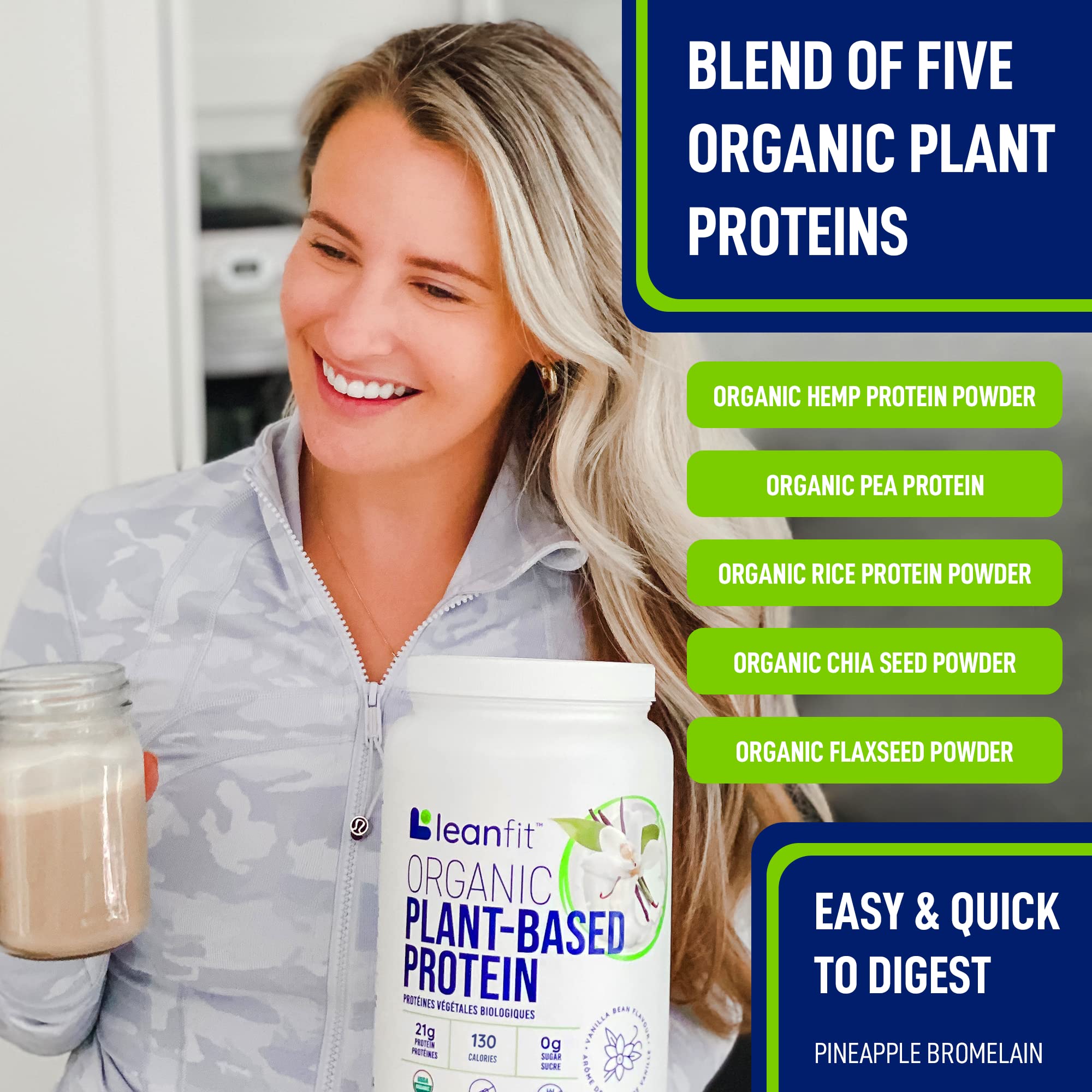 LeanFit Organic Plant-Based Protein, Natural Vanilla Flavor, 21g Vegan Protein, 19 Servings LeanFit buy supplements canada