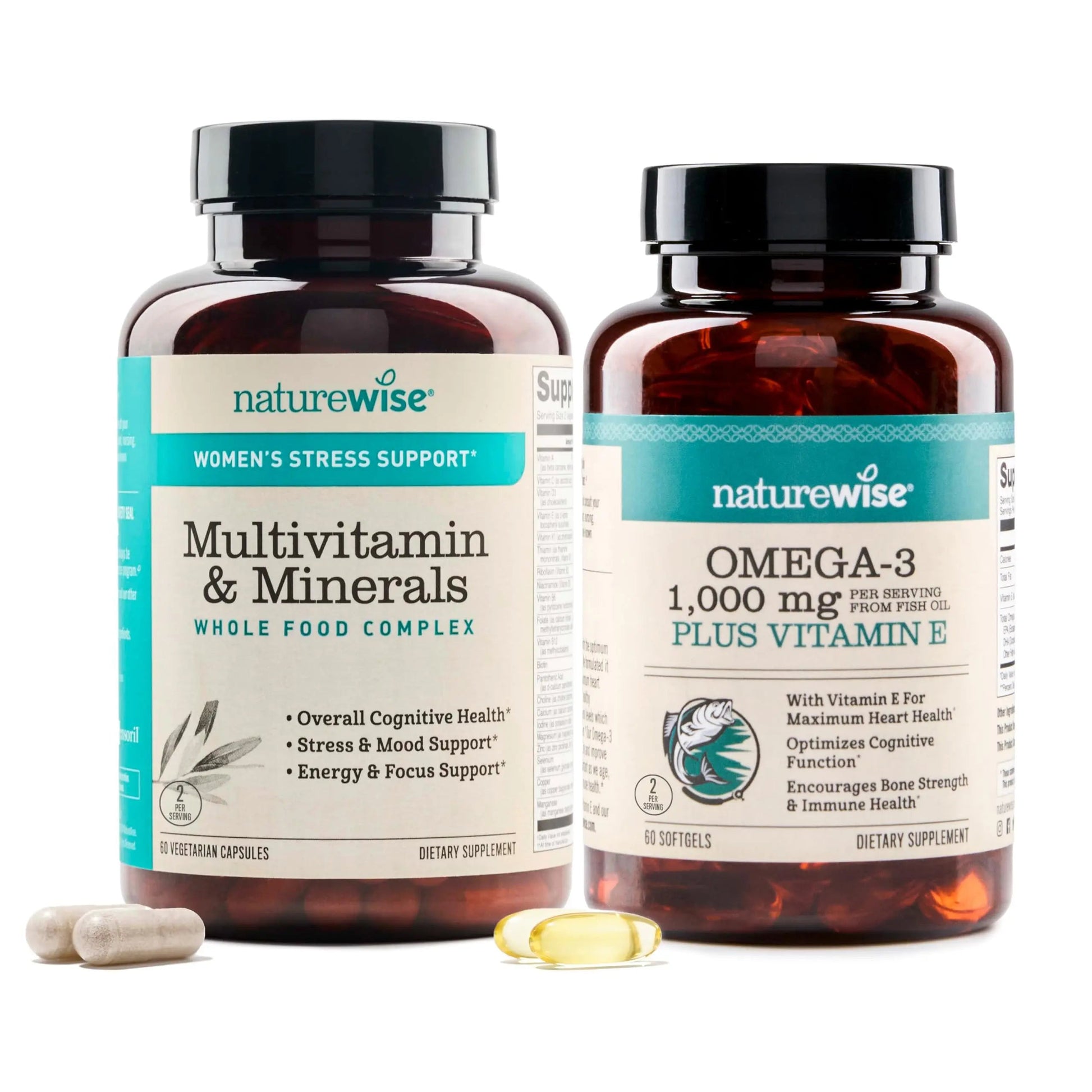 [1] NatureWise Multivitamin for Women Stress Support & Natural Minerals - 60 Ct[30-Day Supply] + [1] Omega 3 Fish Oil 1000mg + Vitamin E - Wild-Caught - 60 Softgels[30-Day Supply] NatureWise buy supplements canada