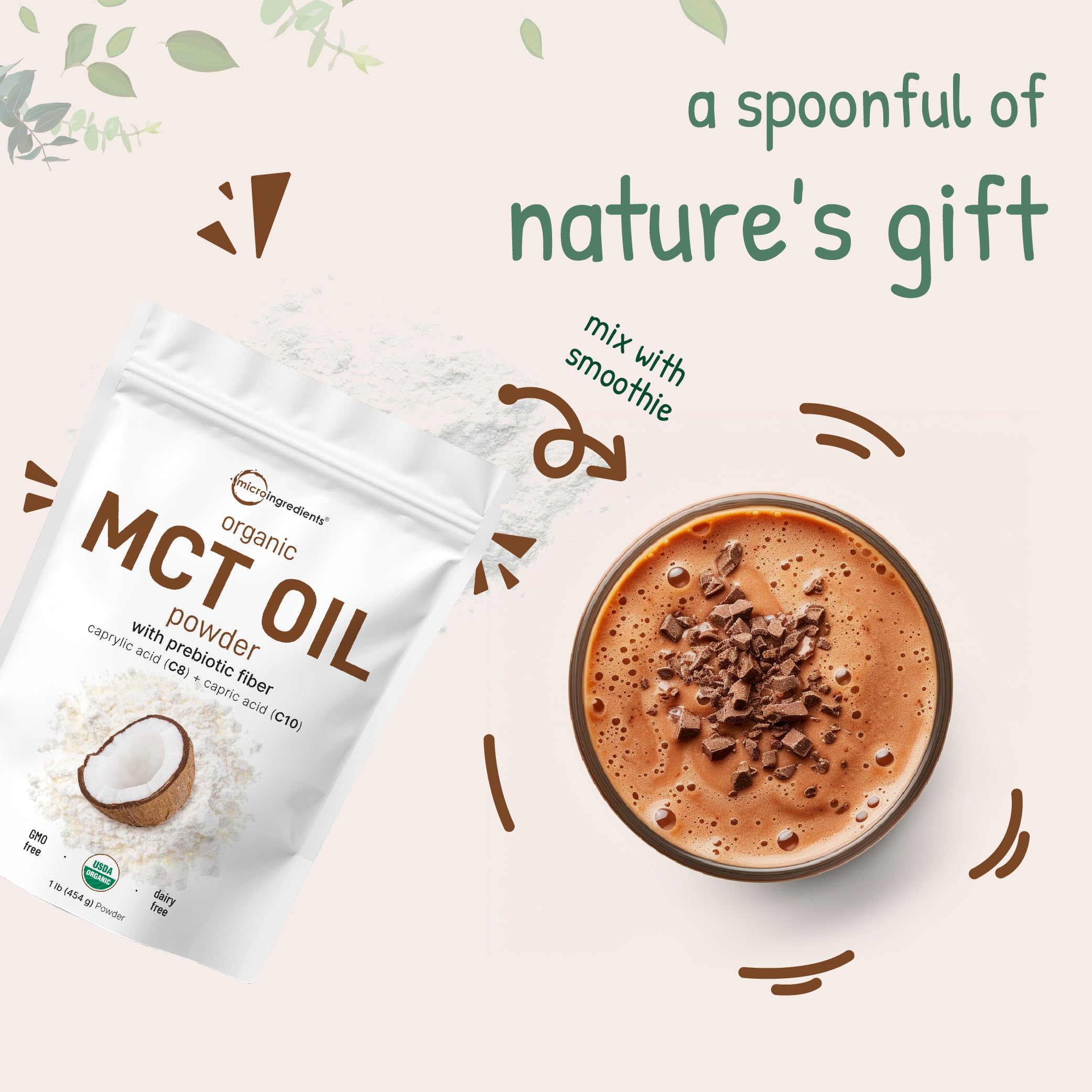 Organic MCT Oil Powder with Prebiotic Fiber,1 Pound(16 Ounce), Fast Fuel for Body and Brain Micro Ingredients buy supplements canada