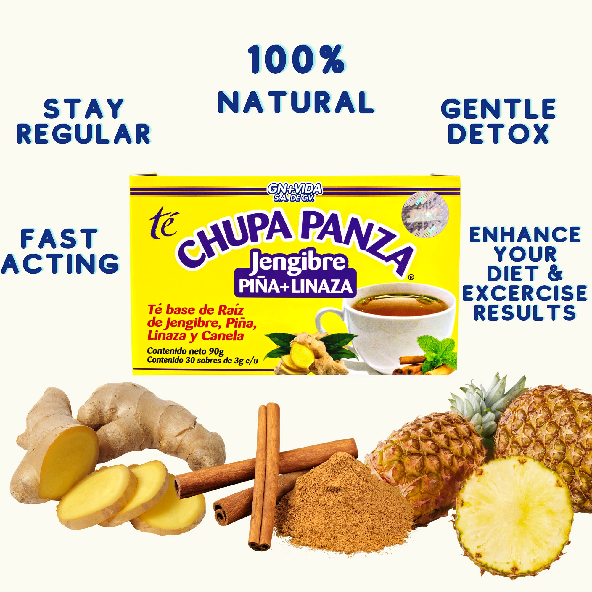 Tea CHUPA Panza, Tea Based ONGINGER Root, PINNEAPPLE, Flaxseed & Cinnamon GN+Vida buy supplements canada