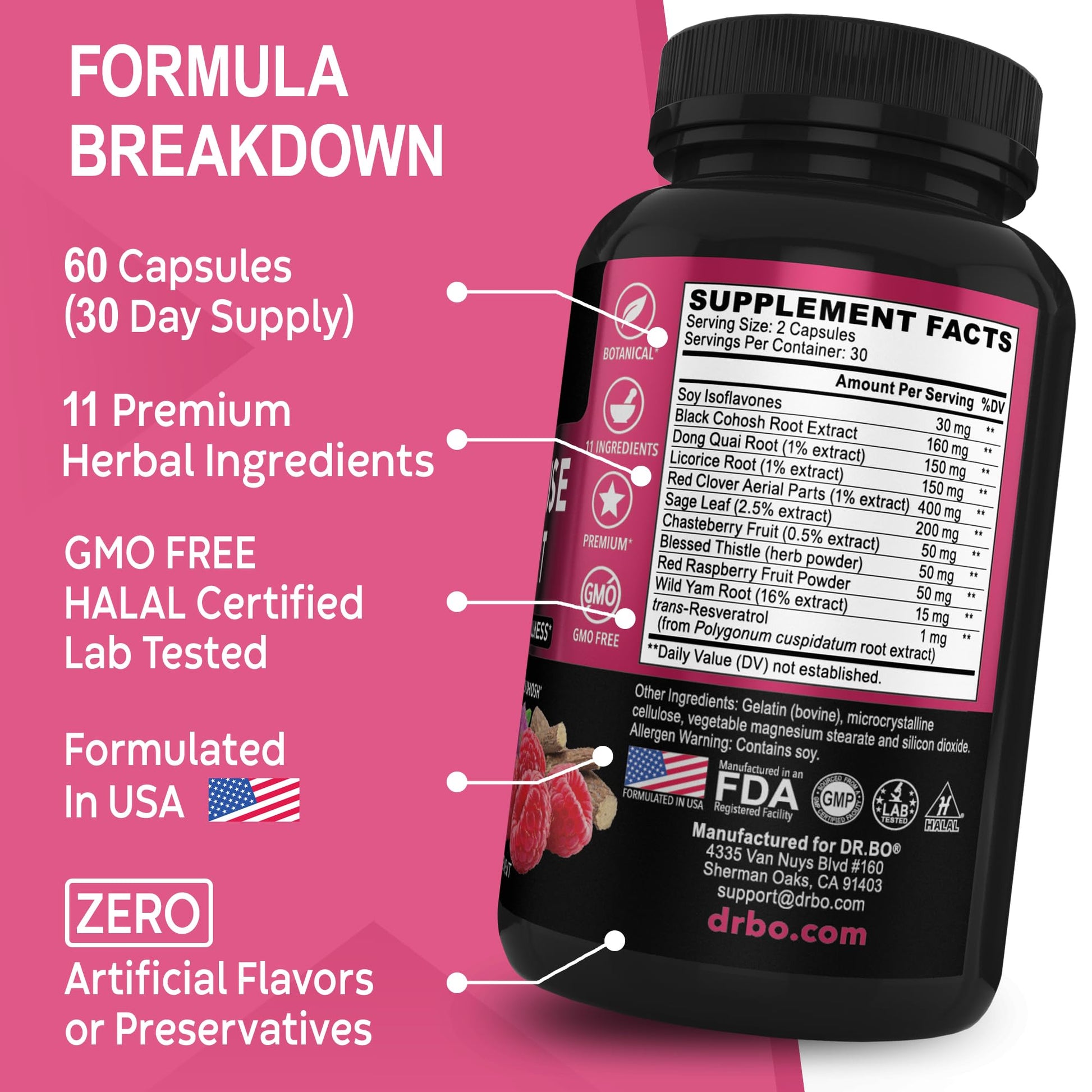 Menopause Supplements for Women Support Pills - Natural Menopause Relief for Hot Flashes, Night Sweats & Mood Swings with Dong Quai, Chasteberry & Black Cohosh - Hormone Balance for Women Supplement DR. BO buy supplements canada