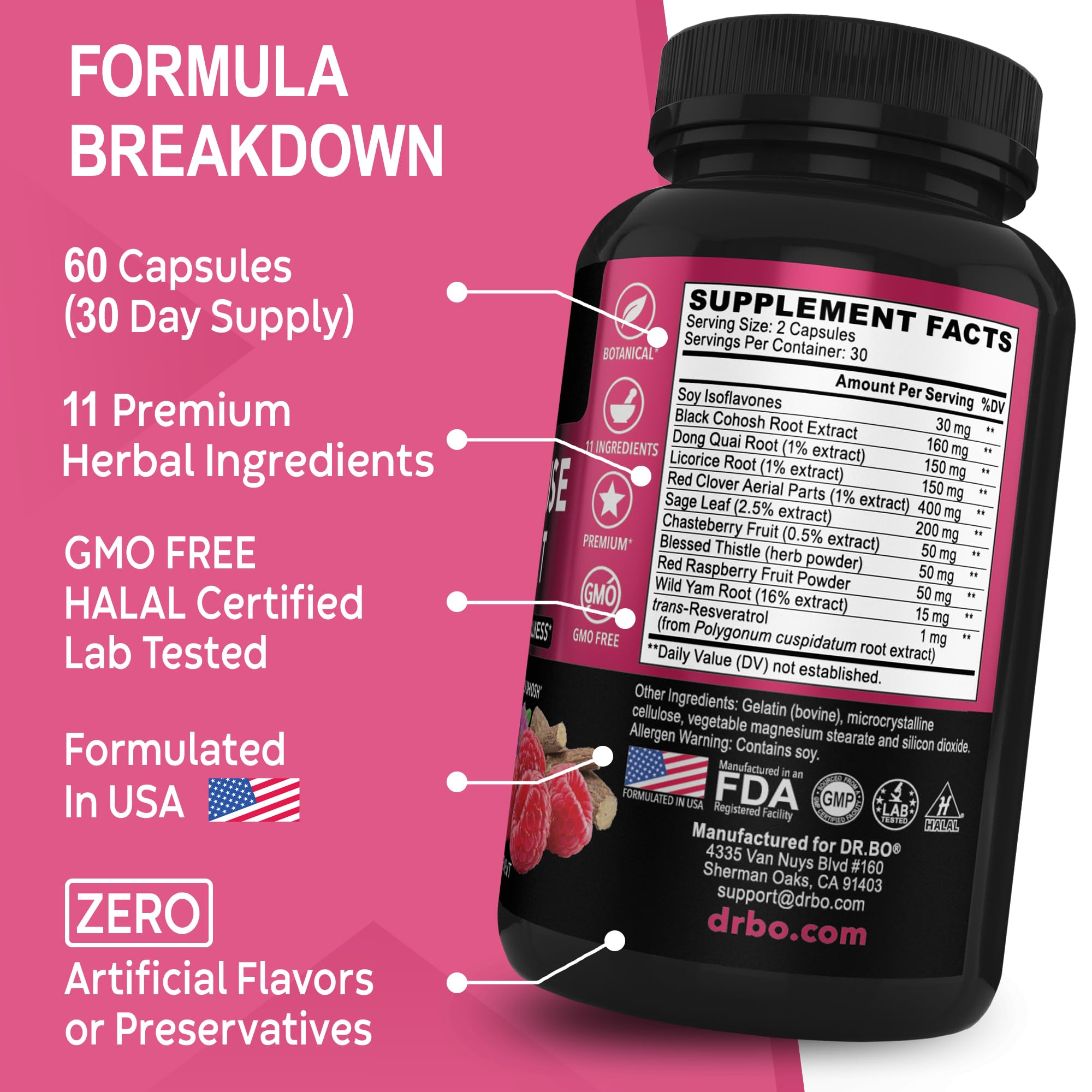 Menopause Supplements for Women Support Pills - Natural Menopause Relief for Hot Flashes, Night Sweats & Mood Swings with Dong Quai, Chasteberry & Black Cohosh - Hormone Balance for Women Supplement DR. BO buy supplements canada