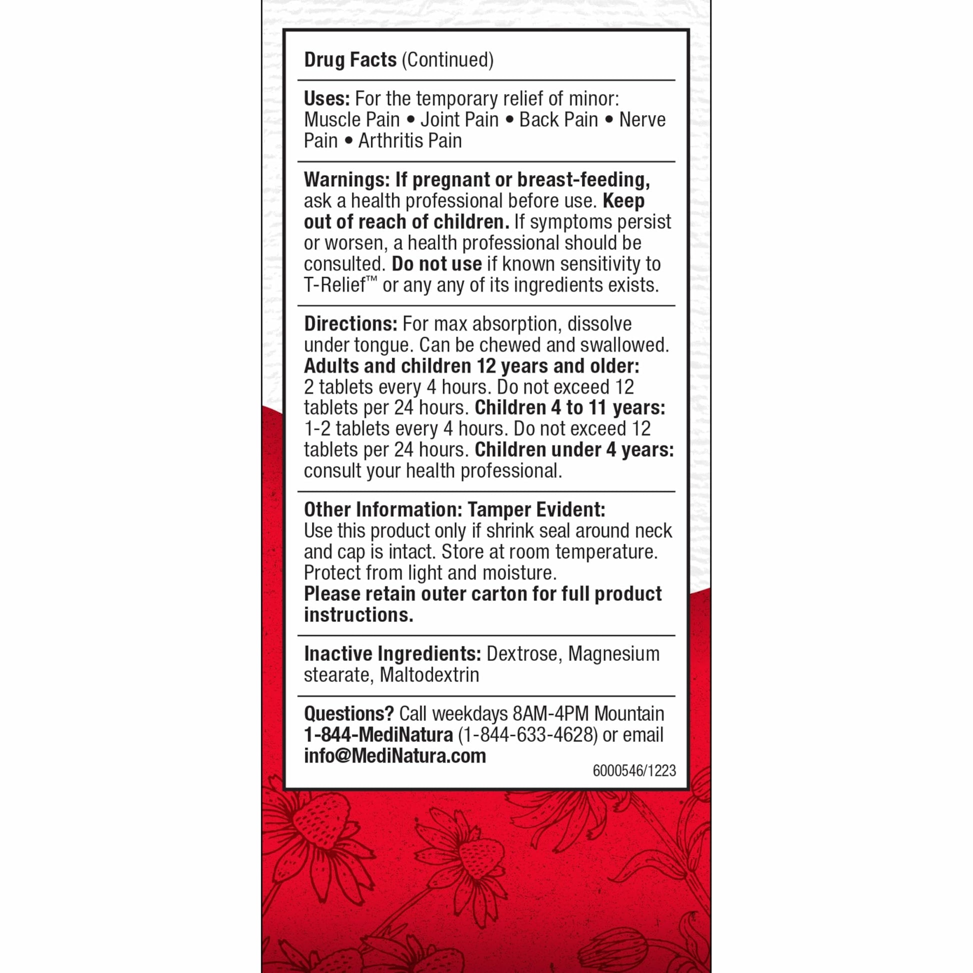 MediNatura T-Relief Pain - Arnica Medication for Naturally Soothing Body Aches - Supports Muscle, Joint & Back Relief - Chewable Tablets - Plant-Based Tablets - Non-Addictive - 100 Count - 2 Pack MediNatura buy supplements canada