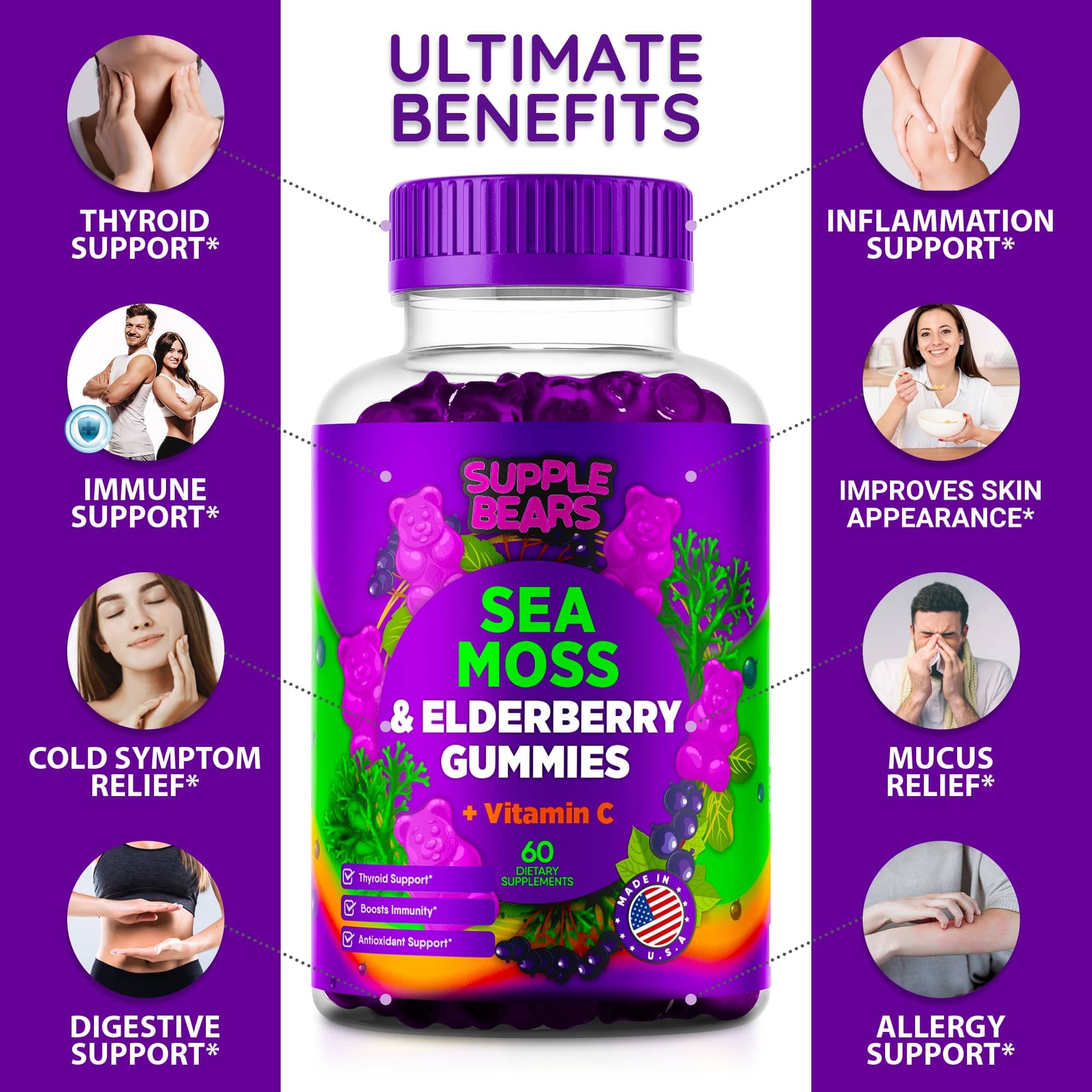 Supplebears Sea Moss Gummies & Elderberry - Vitamin C + Zinc – Extra Strength Immune Supplebears buy supplements canada