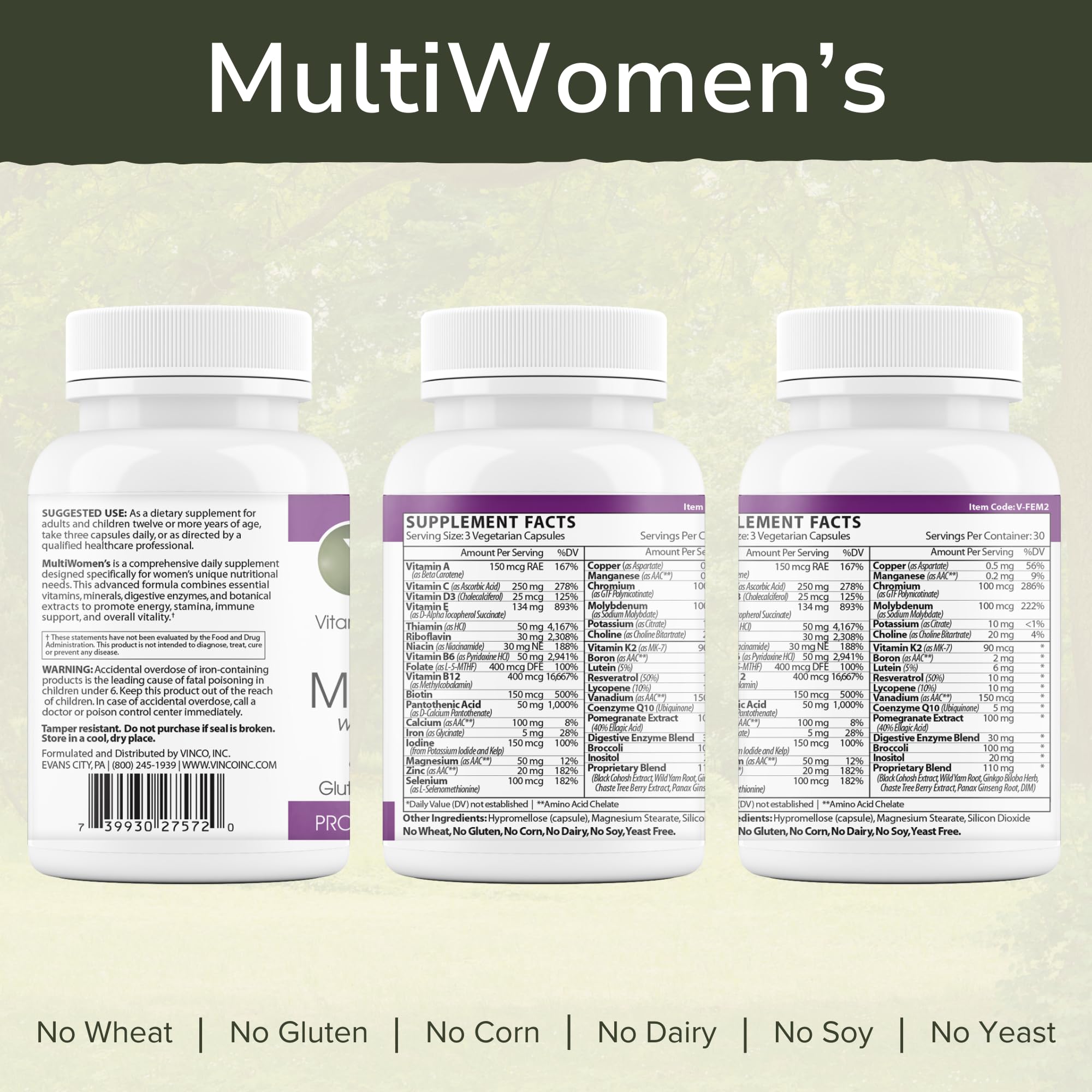 Vinco Inc - MultiWomen’s with Digestive Enzymes Daily Supplement | (90 Capsules) | Multivitamin for Women | Supports Energy, Hormone Balance, Immunity & Digestion | Gluten Free & Vegetarian Vinco buy supplements canada