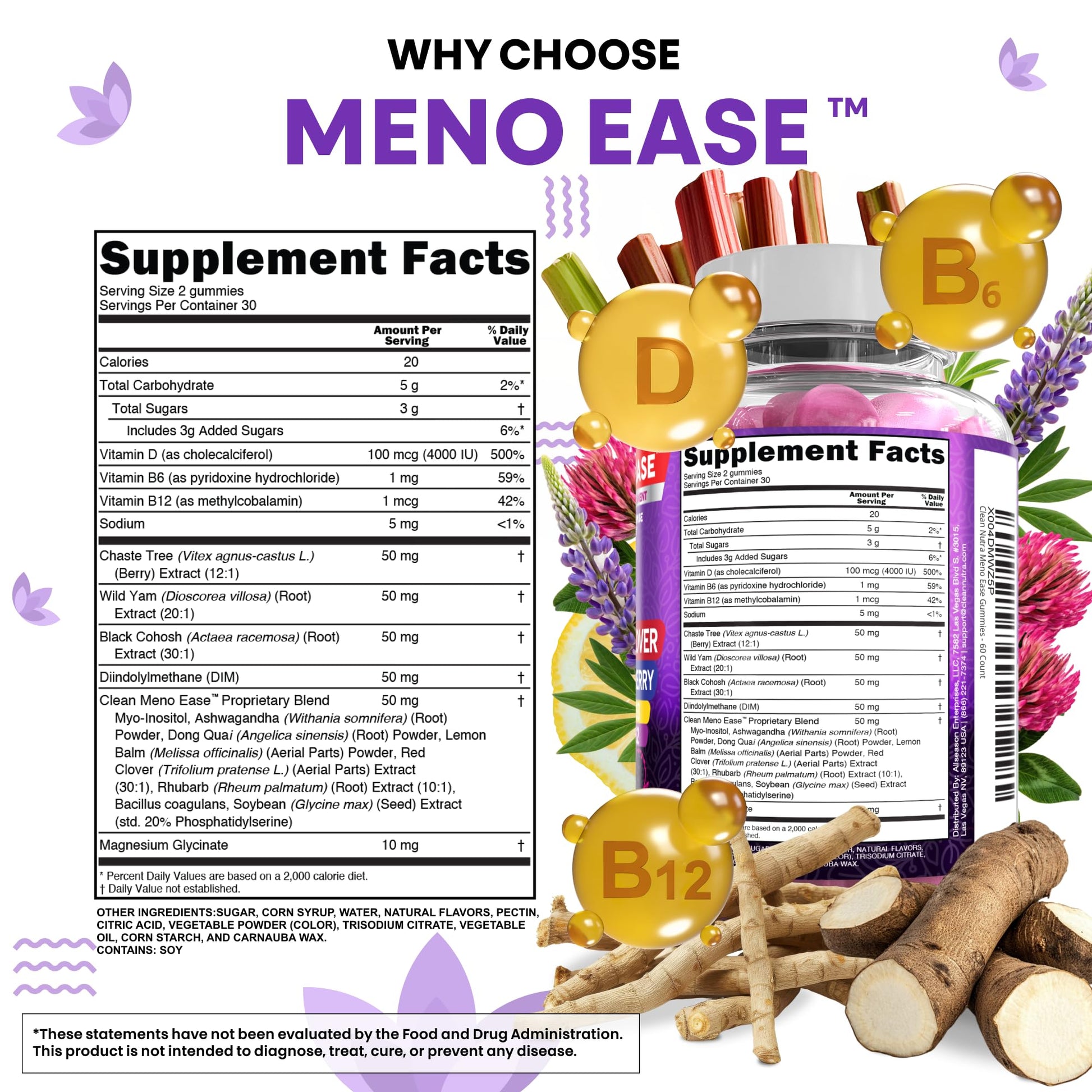 Menopause Supplement for Women Gummies with Black Cohosh, Wild Yam, DIM, Magnesium, Red Clover Chasteberry for Hormone Balance Relief Night Sweats Mood Plus Bergamot, Vitamin D3, Vitamin B6 B12 Clean Nutraceuticals buy supplements canada