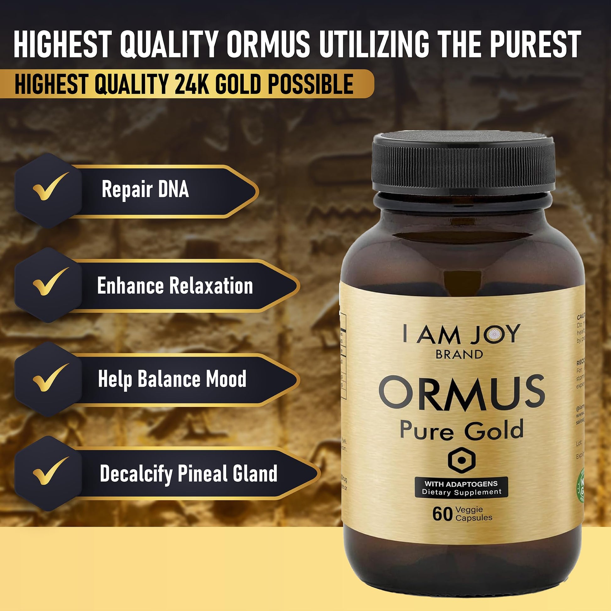 I Am Joy co. Ormus Gold Capsules Monoatomic Elements with Adaptogens Maca and Ashwaganda | May Help Balance Mood, Decalcify Pineal Gland, Repair DNA, Enhance Relaxation - 60 Vegan Capsules I Am Joy co. buy supplements canada