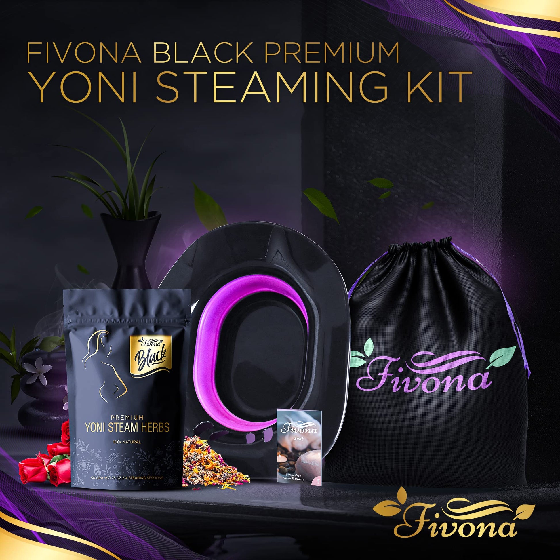 Fivona 3-in-1 Yoni Steam Kit Black - Foldable Over The Toilet Steamer Seat with Herbal Blend and Storage FIVONA buy supplements canada