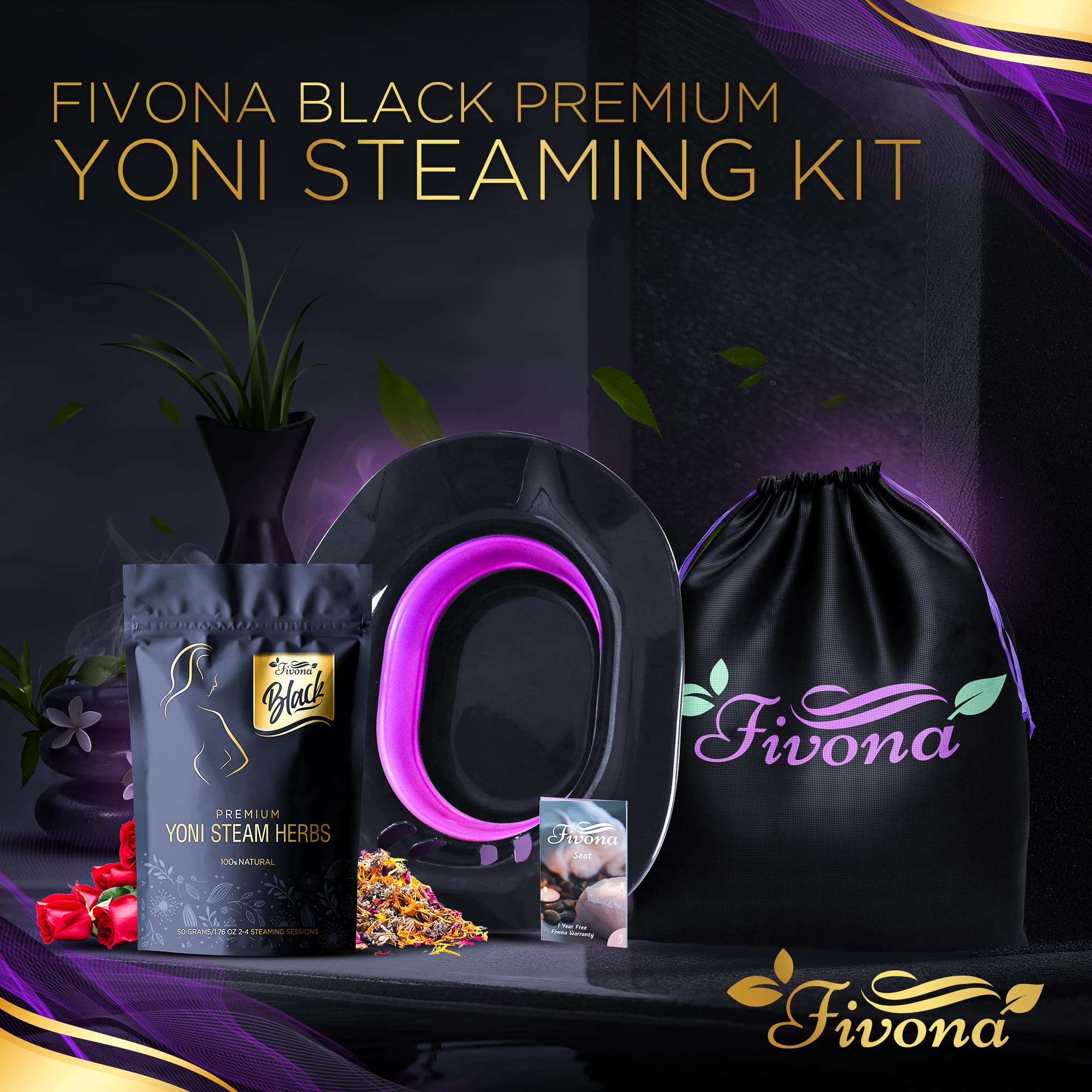 Fivona 3-in-1 Yoni Steam Kit Black - Foldable Over The Toilet Steamer Seat with Herbal Blend and Storage FIVONA buy supplements canada
