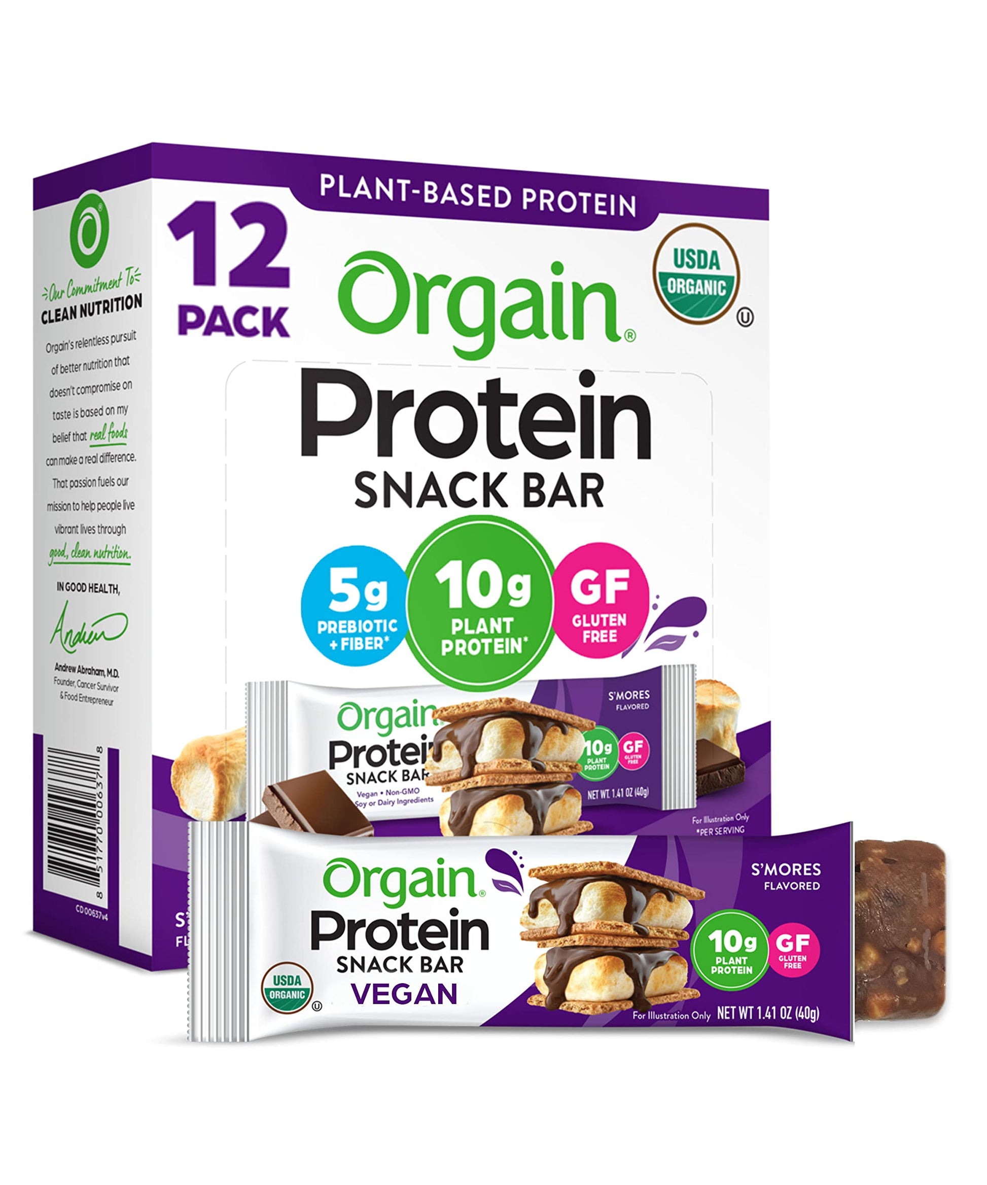 Orgain Organic Vegan Protein Bars, Smores - 10g Plant Based Protein, Gluten Free Snack Orgain buy supplements canada