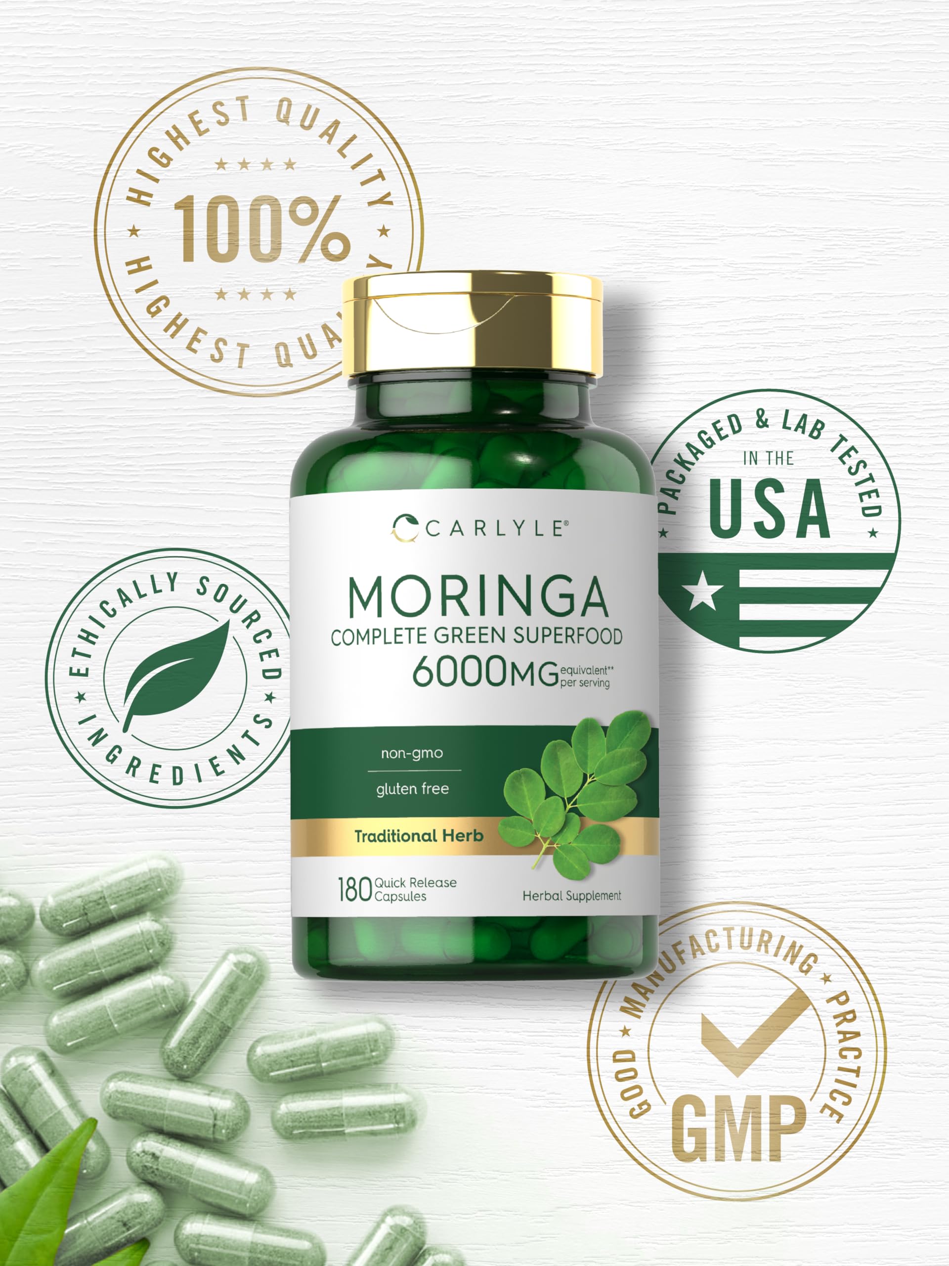 Carlyle Moringa Oleifera Supplement | 180 Capsules | Complete Green Superfood for Women and Men | Non-GMO and Gluten Free Carlyle buy supplements canada