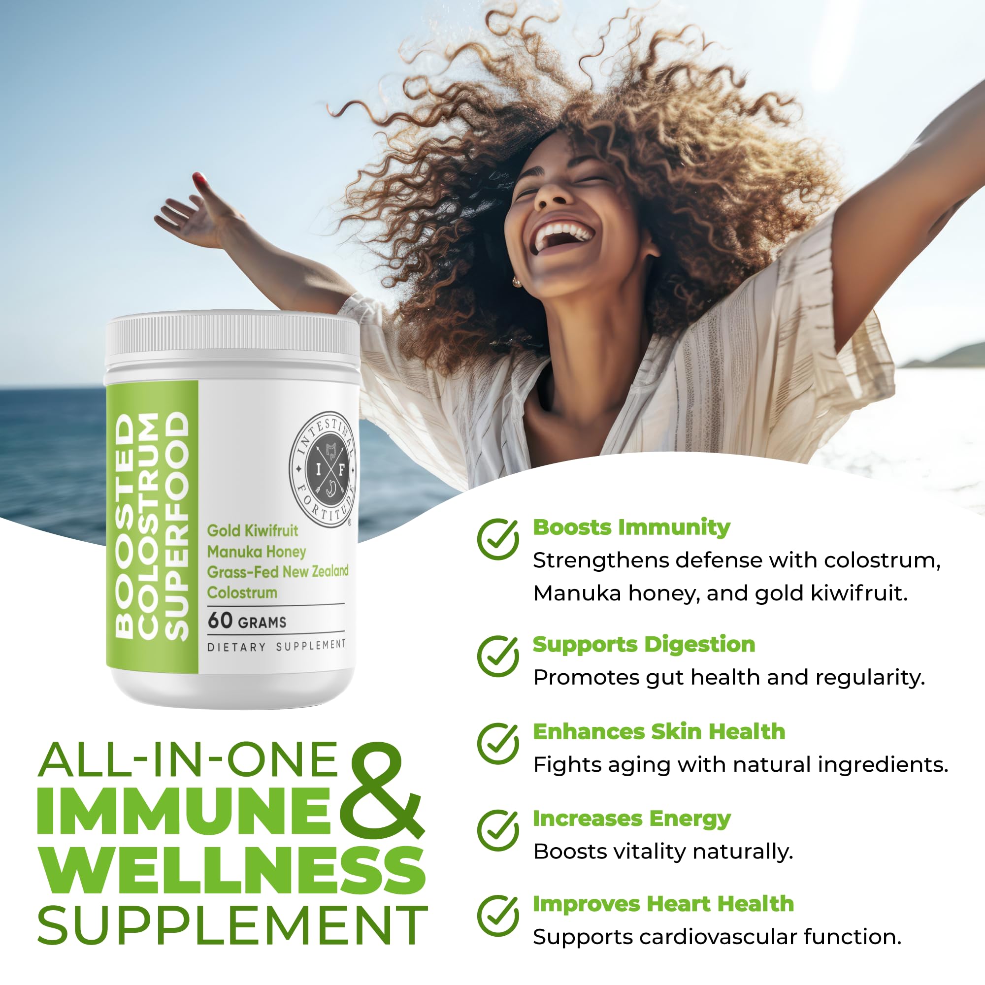 Intestinal Fortitude Boosted Colostrum Superfood Dietary Supplement: Grass-Fed New Zealand Bovine Colostrum, Gold Kiwifruit, Manuka Honey, for Digestion, Immune System, and Gut Health (60 Grams) Intestinal Fortitude buy supplements canada