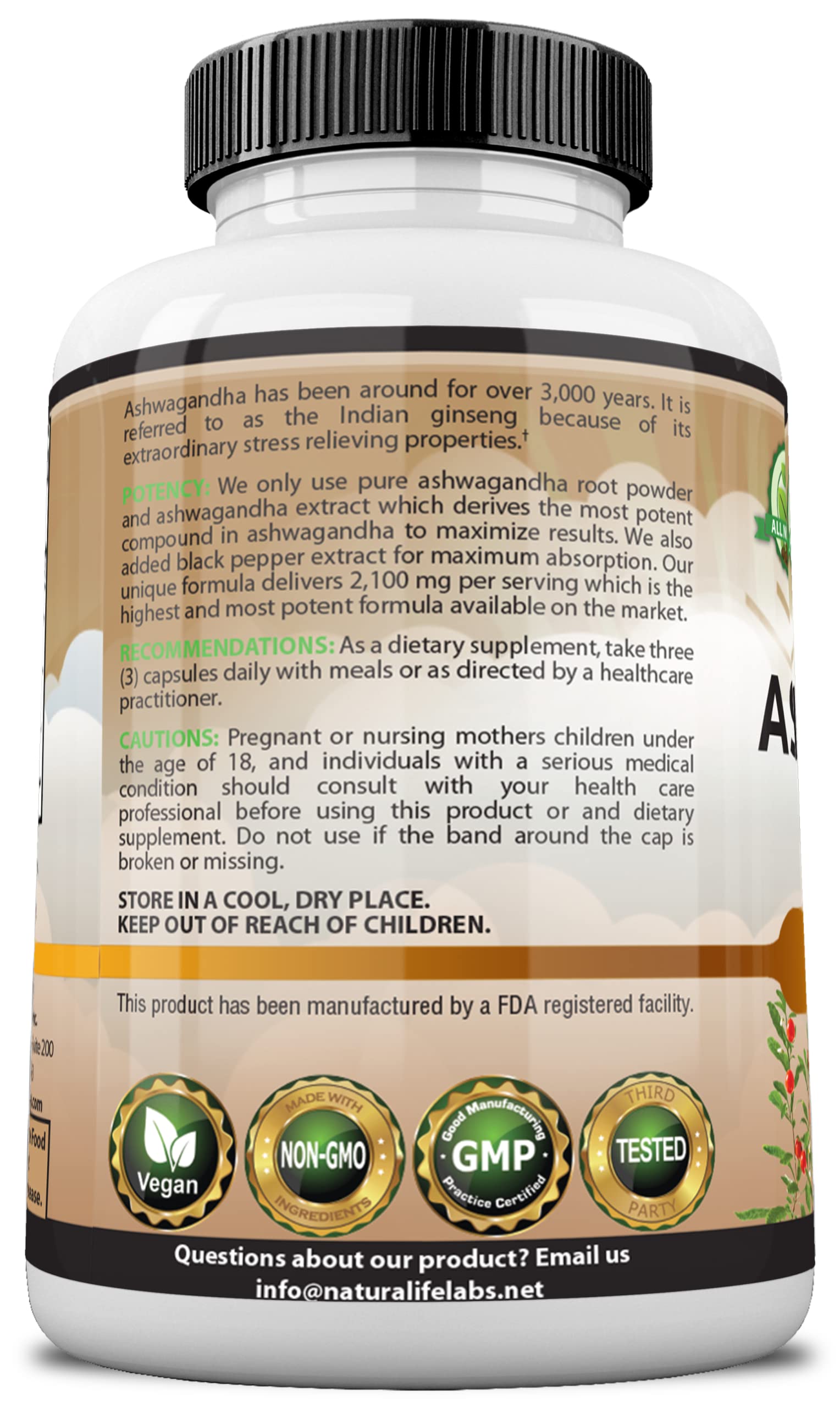 Organic Ashwagandha 2,100 mg - 100 Vegan Capsules Pure Organic Ashwagandha Powder NaturaLife Labs A Higher Standard buy supplements canada