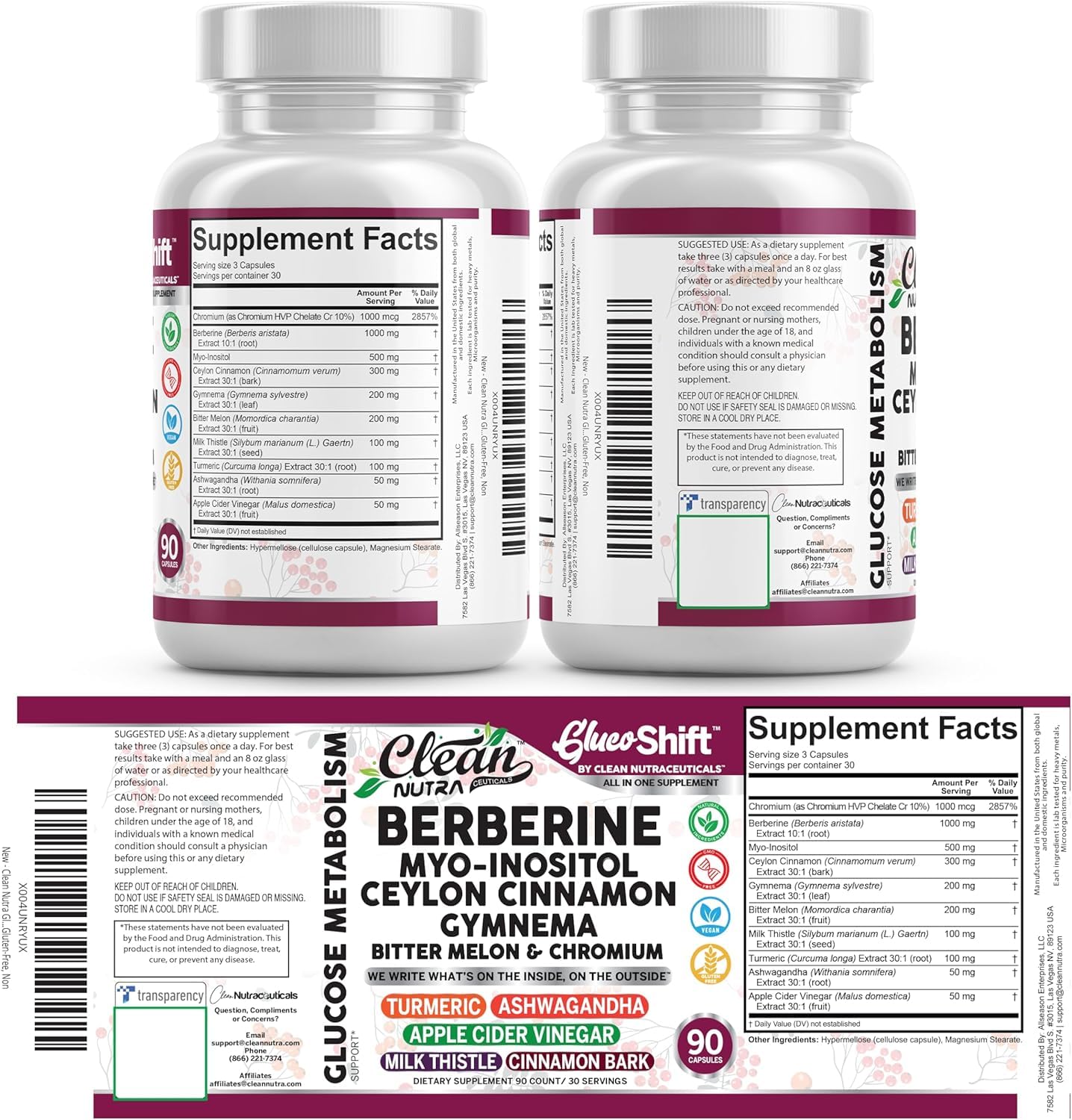 Clean Nutra Berberine Supplement Myo-Inositol Ceylon Cinnamon Gymnema Bitter Melon Chromium Complex for Digestion, Antioxidant Support & Wellness 90 Vegan Capsules Non-GMO Clean Nutraceuticals buy supplements canada