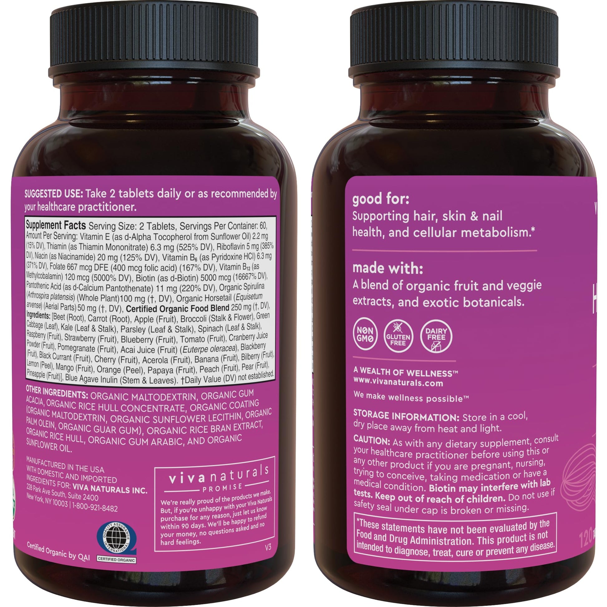 Biotin 5000 mcg Hair Skin Nails Vitamins for Women – Organic and Vegetarian-Friendly Supplement with Vitamin E, B-Vitamins, Spirulina Viva Naturals buy supplements canada