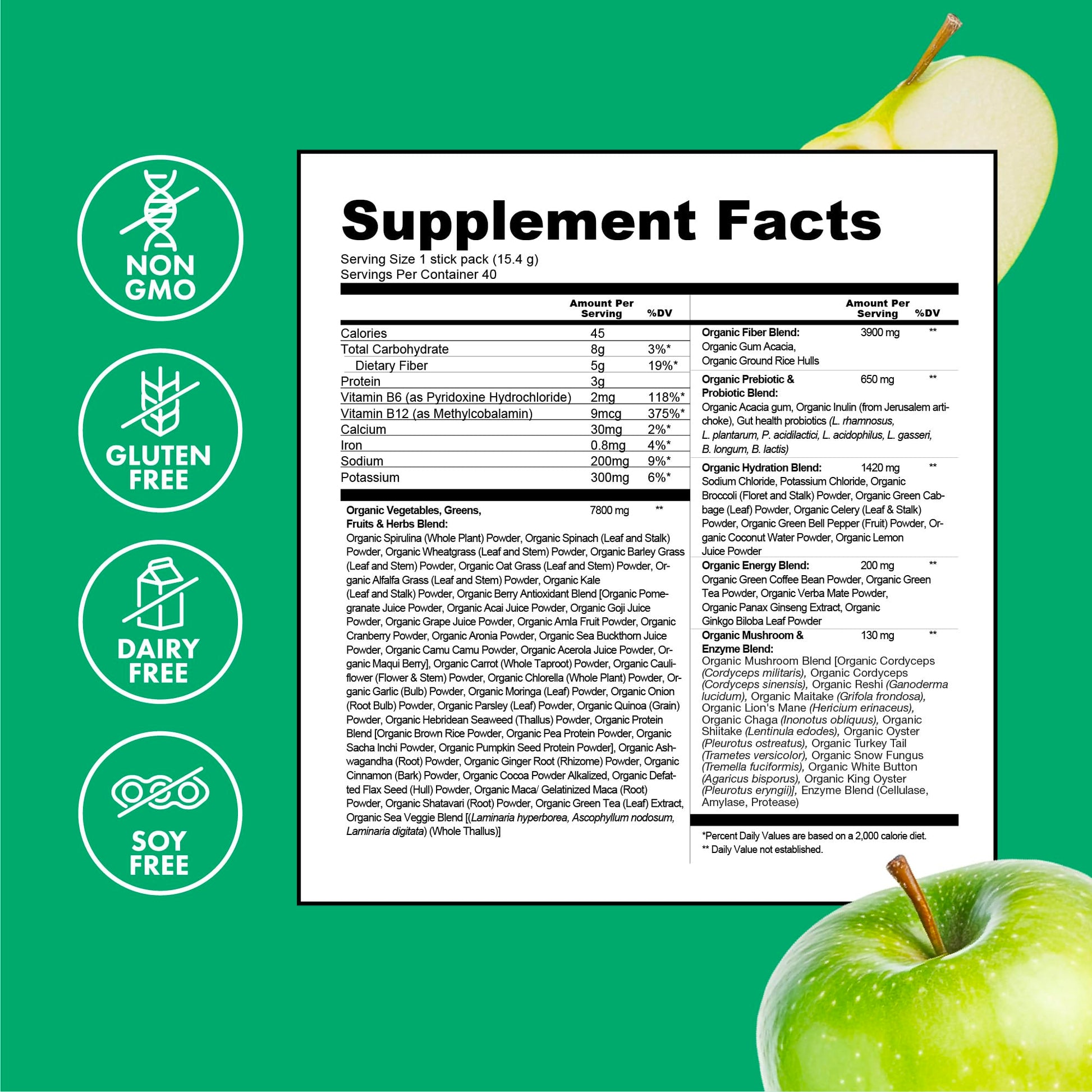 Zena Nutrition Organic Super Greens Energy & Hydration Powder, 70+ Superfoods, 0 Sugar, 5G Fiber, Spirulina, Chlorella, Prebiotics/Probiotics, Natural Caffeine + Electrolytes, 40 Drink Mix Packets Zena Nutrition buy supplements canada