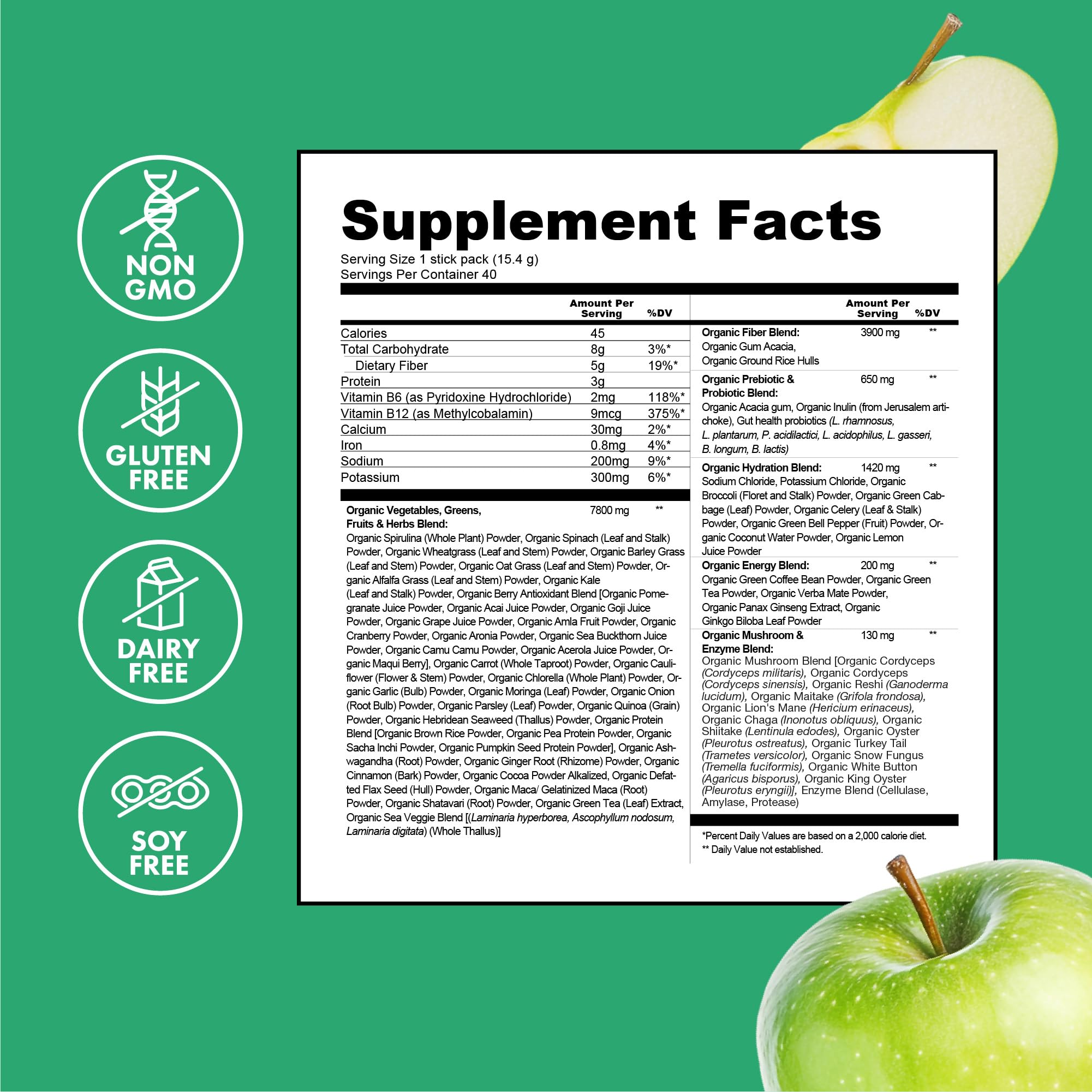 Zena Nutrition Organic Super Greens Energy & Hydration Powder, 70+ Superfoods, 0 Sugar, 5G Fiber, Spirulina, Chlorella, Prebiotics/Probiotics, Natural Caffeine + Electrolytes, 40 Drink Mix Packets Zena Nutrition buy supplements canada