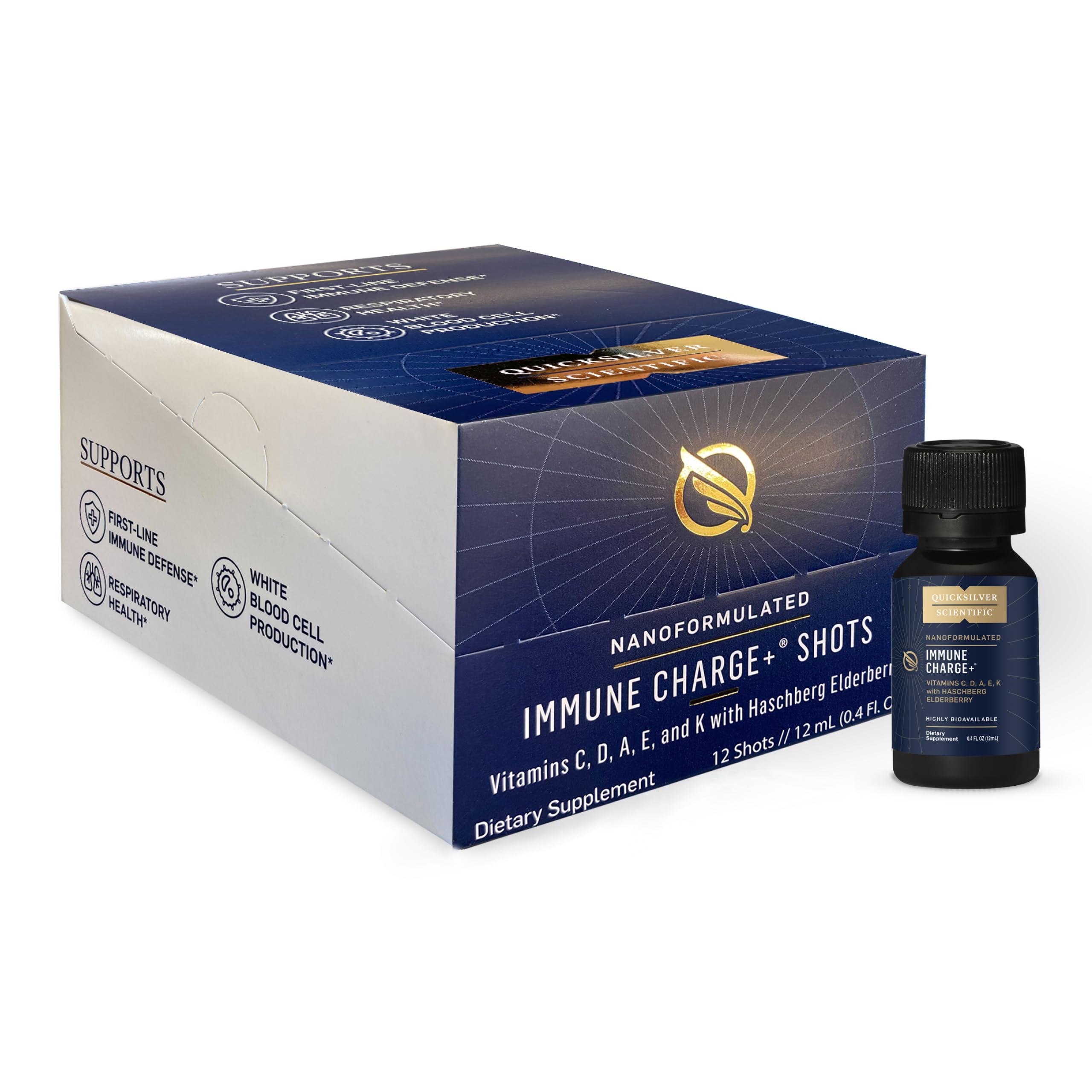 Quicksilver Scientific Immune Charge+ - Portable Wellness with Elderberry, Vitamin C, E, K1, K2, 10,000 IU Vitamin D for Optimal Immune System Support (12 Single Serving Shots) Quicksilver Scientific buy supplements canada