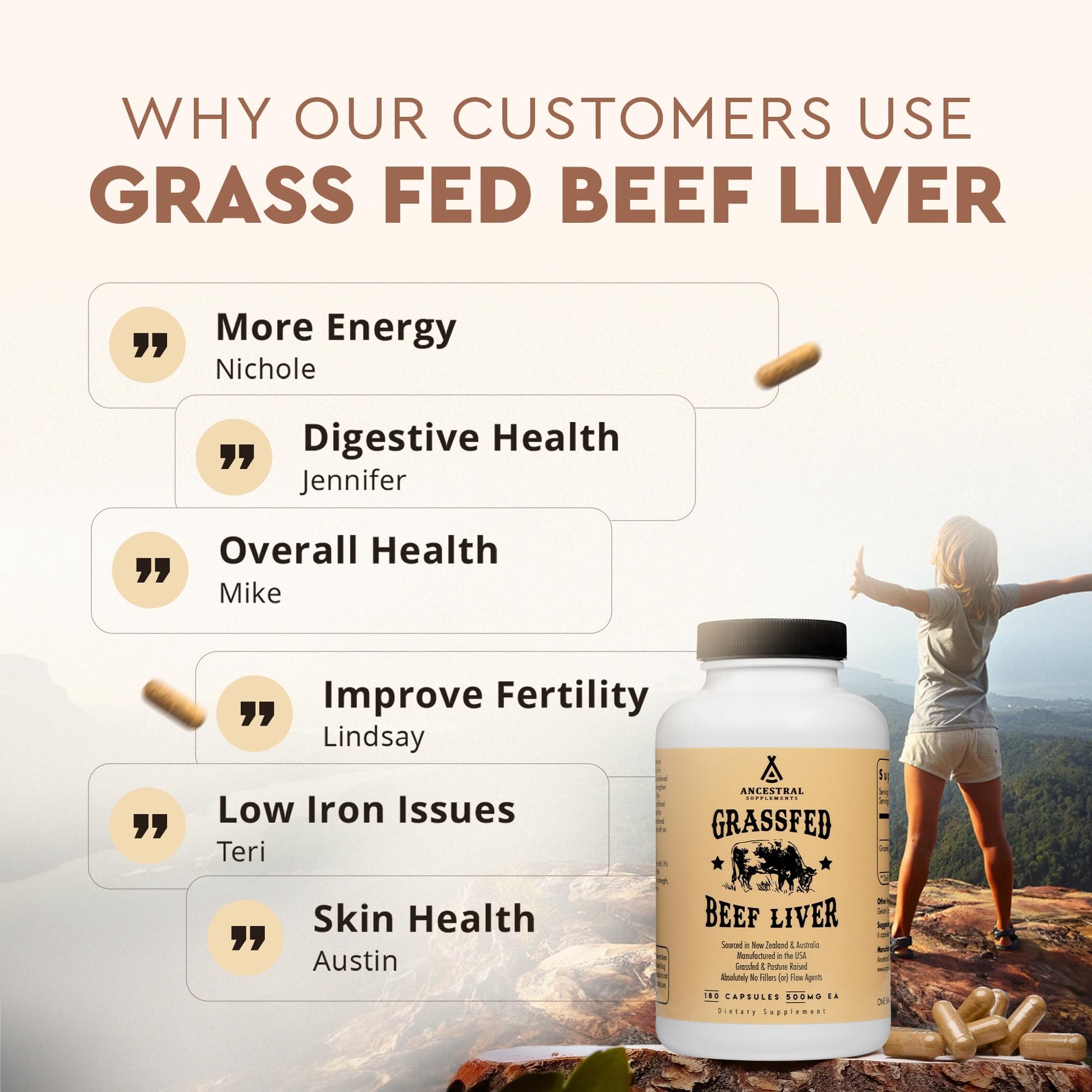 Ancestral Supplements Grass Fed Beef Liver 180 Capsules, Supports Energy Production, Detoxification, Digestion, Immunity and Full Body Wellness Ancestral Supplements buy supplements canada