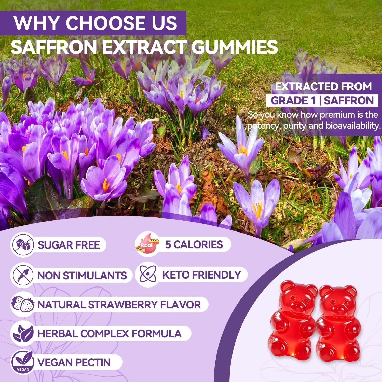 Crasye Saffron Gummies for Kids 100% Pure Organic Saffron Extract Sugar Free Saffron Supplements Gummy for Children Calm Mood & Focus - 60 Gummies Crasye buy supplements canada