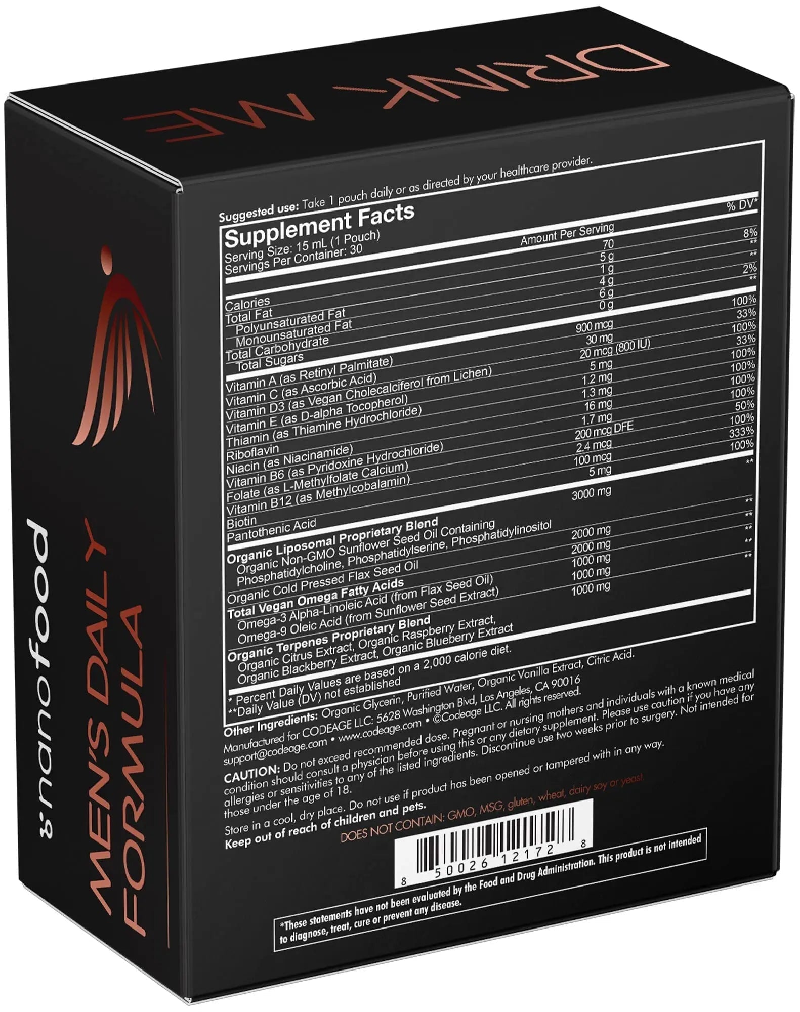 Codeage Daily Men Liquid Vitamins Supplement - Liposomal Multivitamin A, B, C, D, E, Biotin, Omega-3 & Omega-9 Codeage buy supplements canada