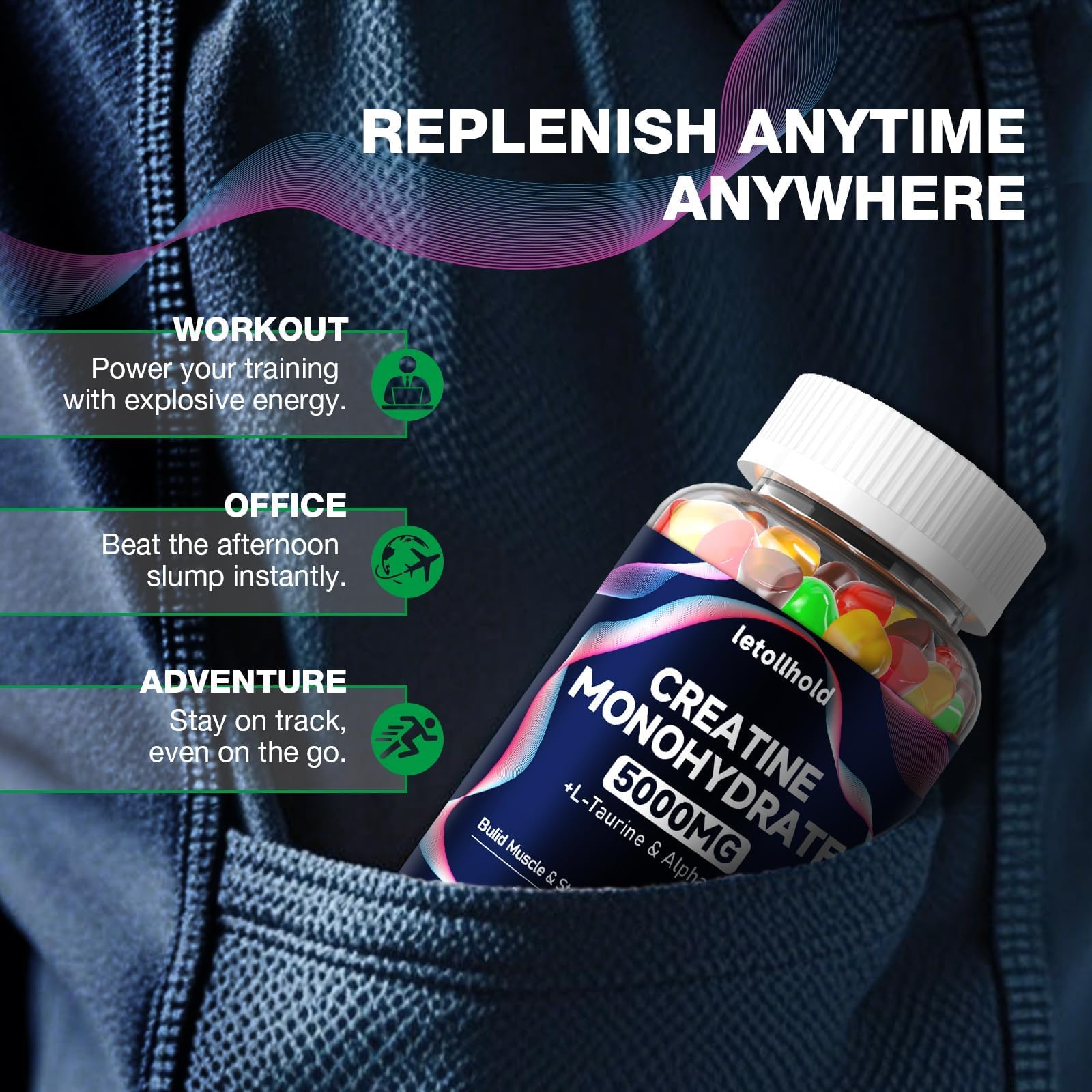 Creatine Monohydrate Gummies 5g for Women & Men - Creatine Gummies for Women Pre Workout Chewables with L-Taurine & Alpha GPC, Sugar-Free Muscle Builder, Energy Boost, Vegan Non-GMO (160 Count) letollhold buy supplements canada