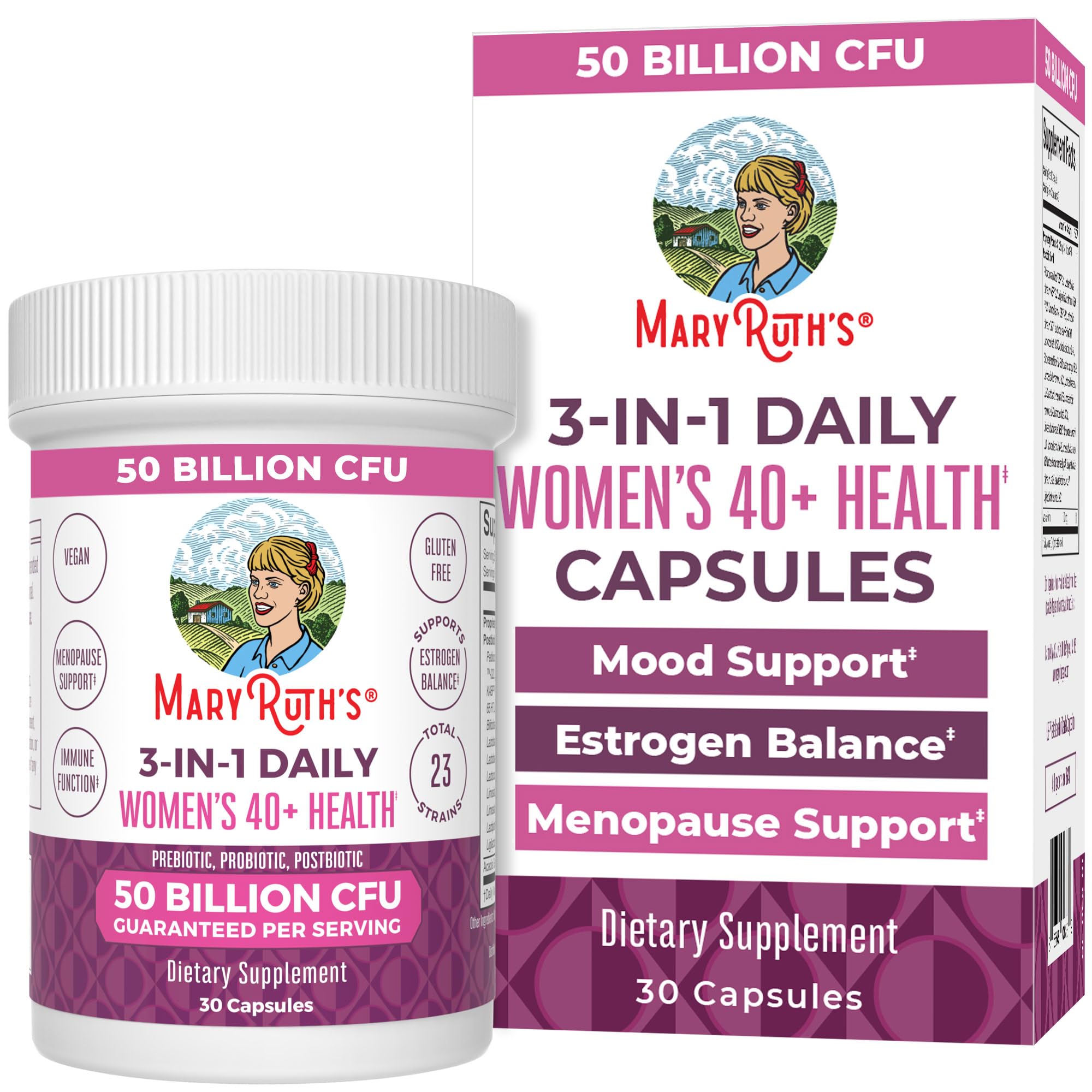 MaryRuth's 3-in-1 Daily Health 40+ Probiotics for Women | Hormonal & Menopause Support Supplement for Women | Gut Health Capsules | 50 Billion CFU | Allergen Free | 30 Ct MARYRUTH'S buy supplements canada