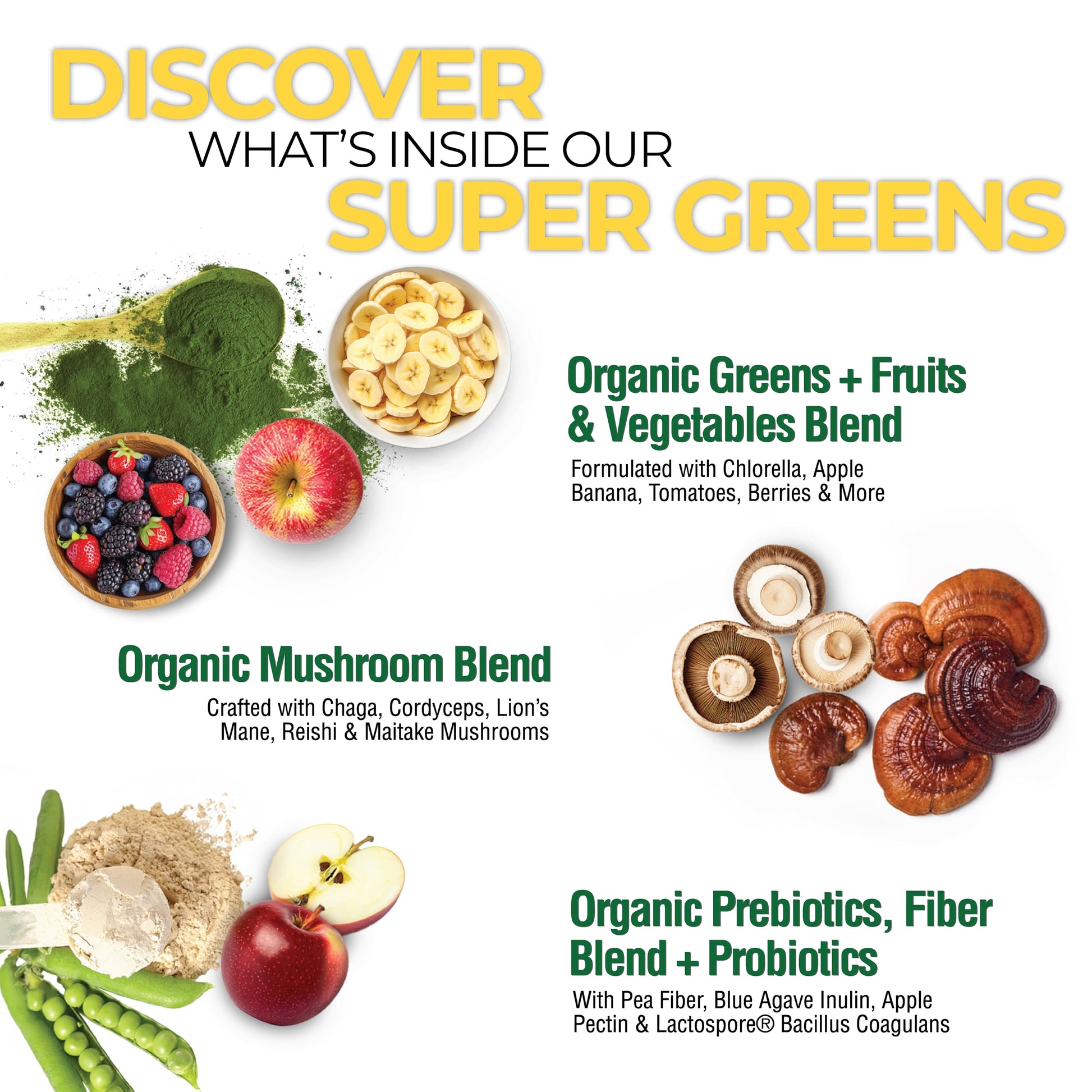 Country Farms Super Greens Apple Banana Powder Smoothie, Organic Super Foods, USDA Organic Drink Mix, Fruits, Vegetables, Mushrooms, Superfood Nutrition, 40 Servings, 2 Pack Country Farms buy supplements canada