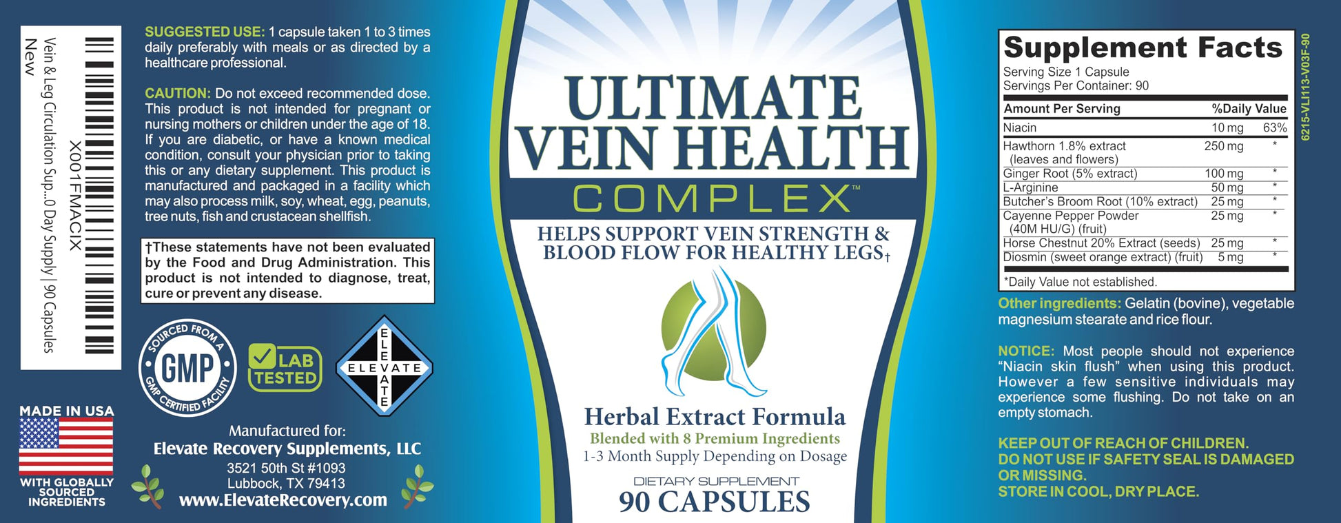 8-in-1 Vein & Leg Health Circulation Support Supplements | Leg + Vein Formula | Circulatory Support Supplement | 1-Month Supply | 90 Capsules Elevate Recovery Supplements buy supplements canada