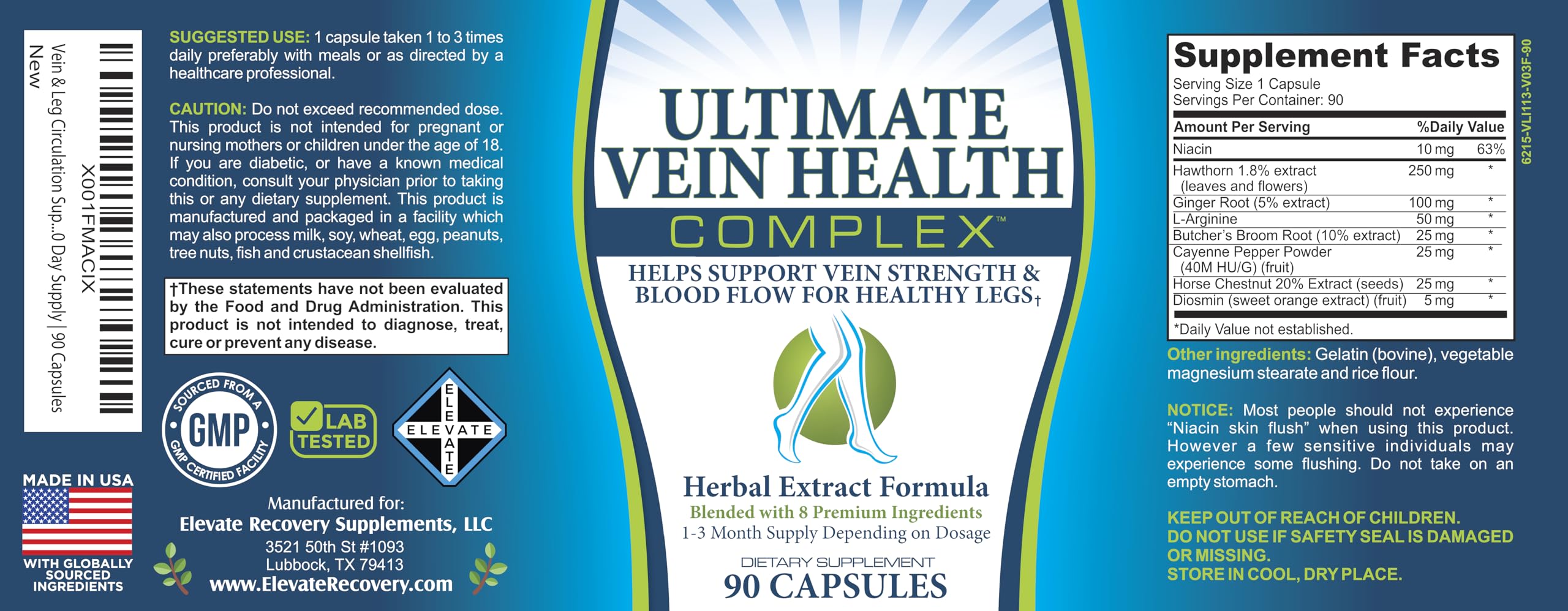 8-in-1 Vein & Leg Health Circulation Support Supplements | Leg + Vein Formula | Circulatory Support Supplement | 1-Month Supply | 90 Capsules Elevate Recovery Supplements buy supplements canada