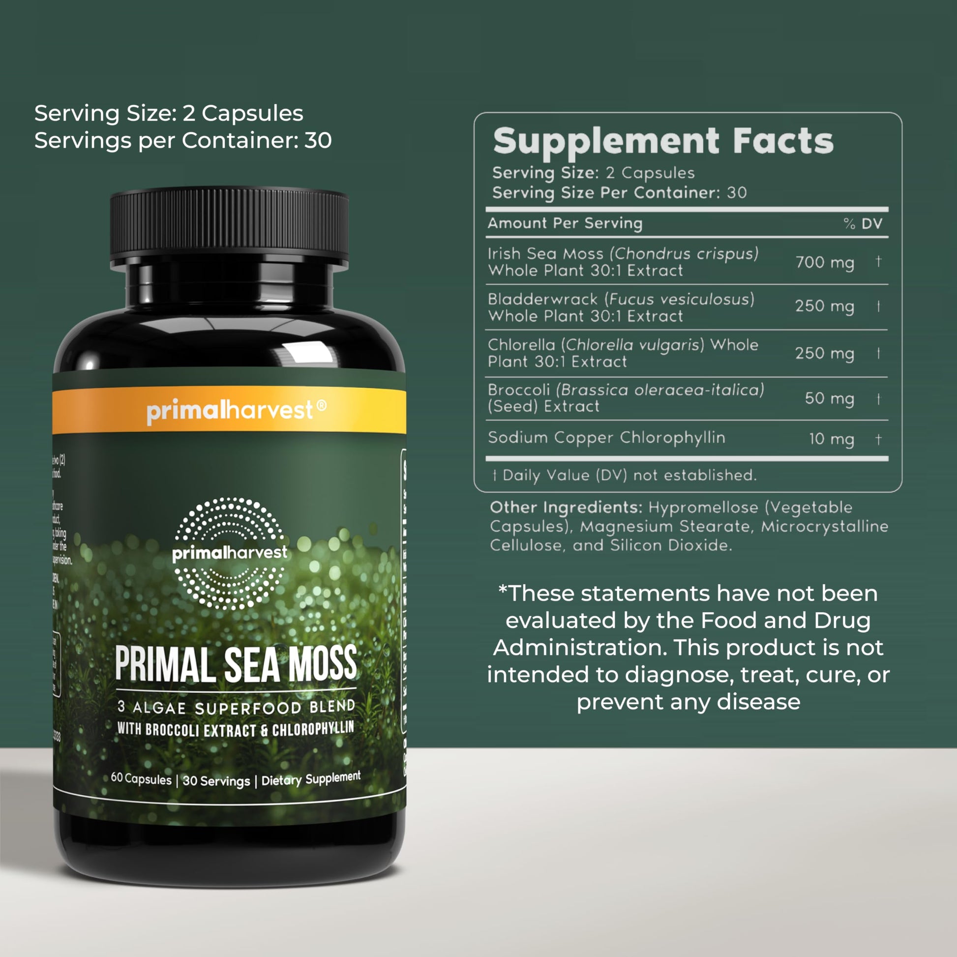 Primal Harvest Sea Moss Capsules with Bladderwack and Irish Sea Moss, Chlorella, Broccoli Seed Extract Plant-Based Supplements for Adults Primal Harvest buy supplements canada