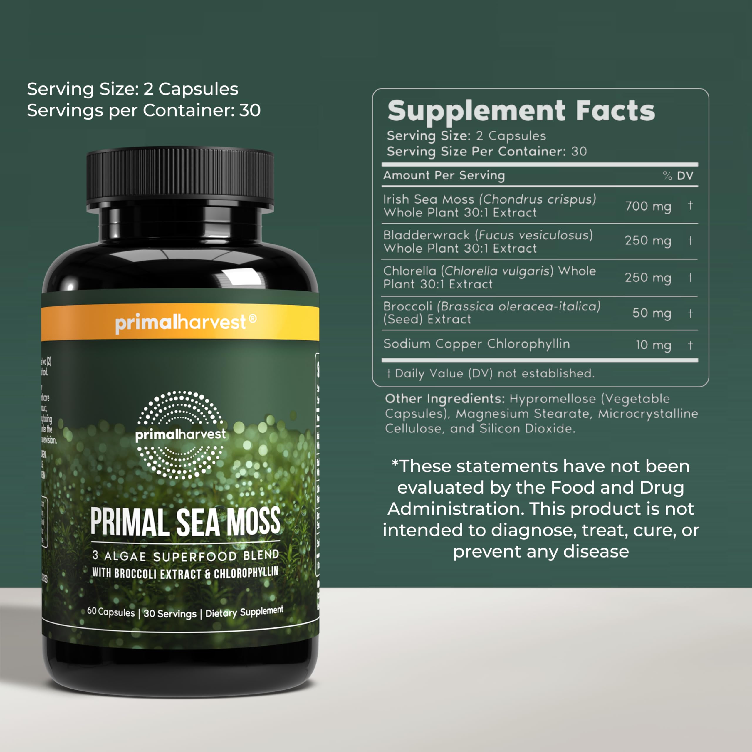 Primal Harvest Sea Moss Capsules with Bladderwack and Irish Sea Moss, Chlorella, Broccoli Seed Extract Plant-Based Supplements for Adults Primal Harvest buy supplements canada