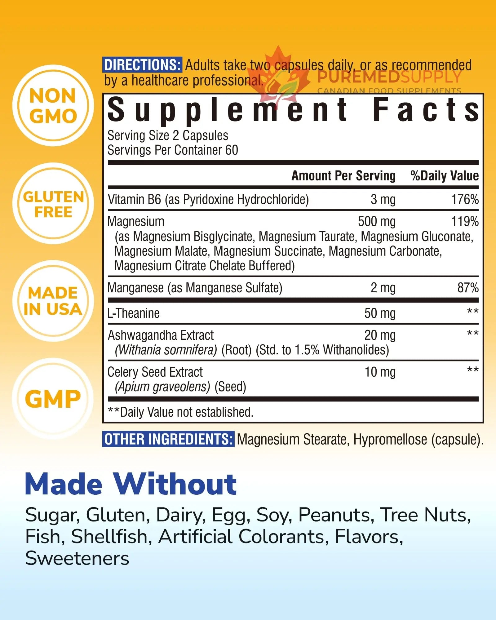 Vitalibre Magnesium Complex Supplement 500mg + Ashwagandha, L-Theanine, Vitamin B6 & Celery, High Absorption Magnesium Glycinate, Citrate, Malate, Sleep & Bone Support, 120 Vegan Capsules Vitalibre buy supplements canada