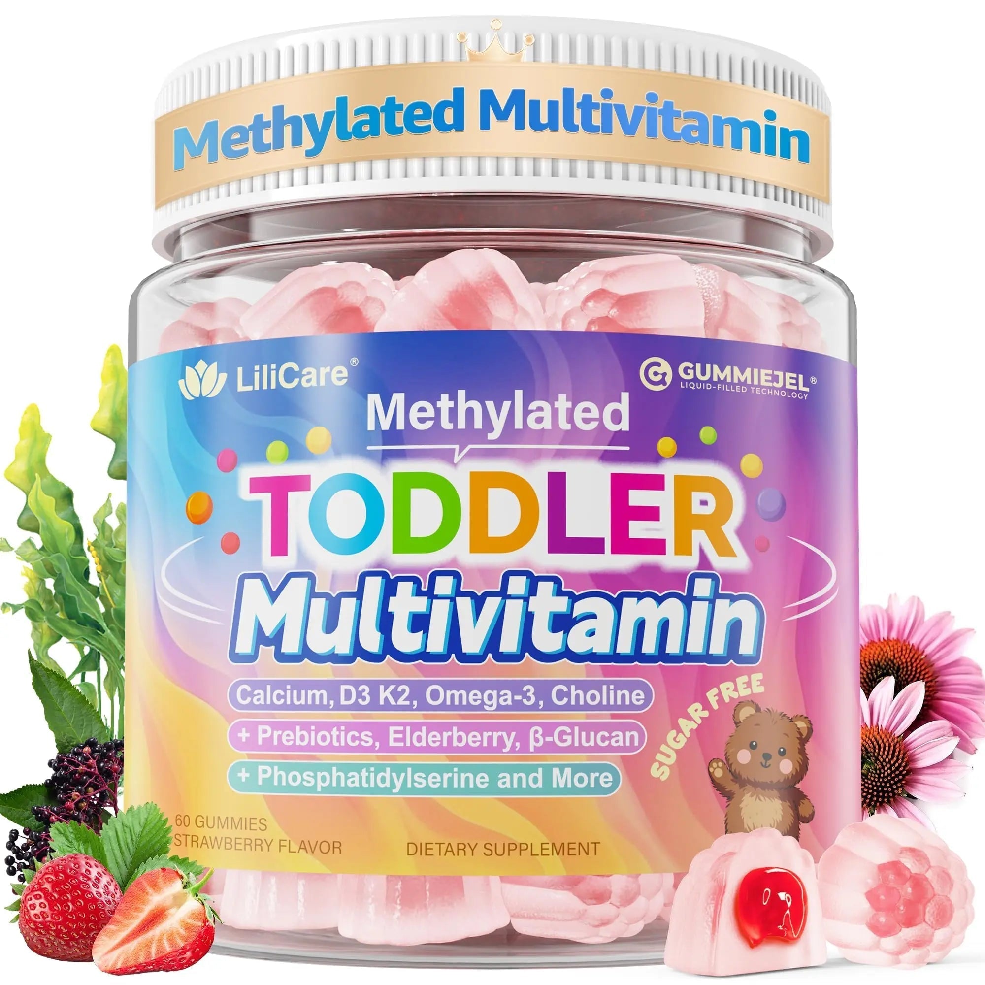 Toddler Multivitamin Gummies with Iron, Omega-3, ARA, Calcium, Prebiotic | Methylated Vitamins for Kids Ages 2+ | Overall Support | LILICARE buy supplements canada