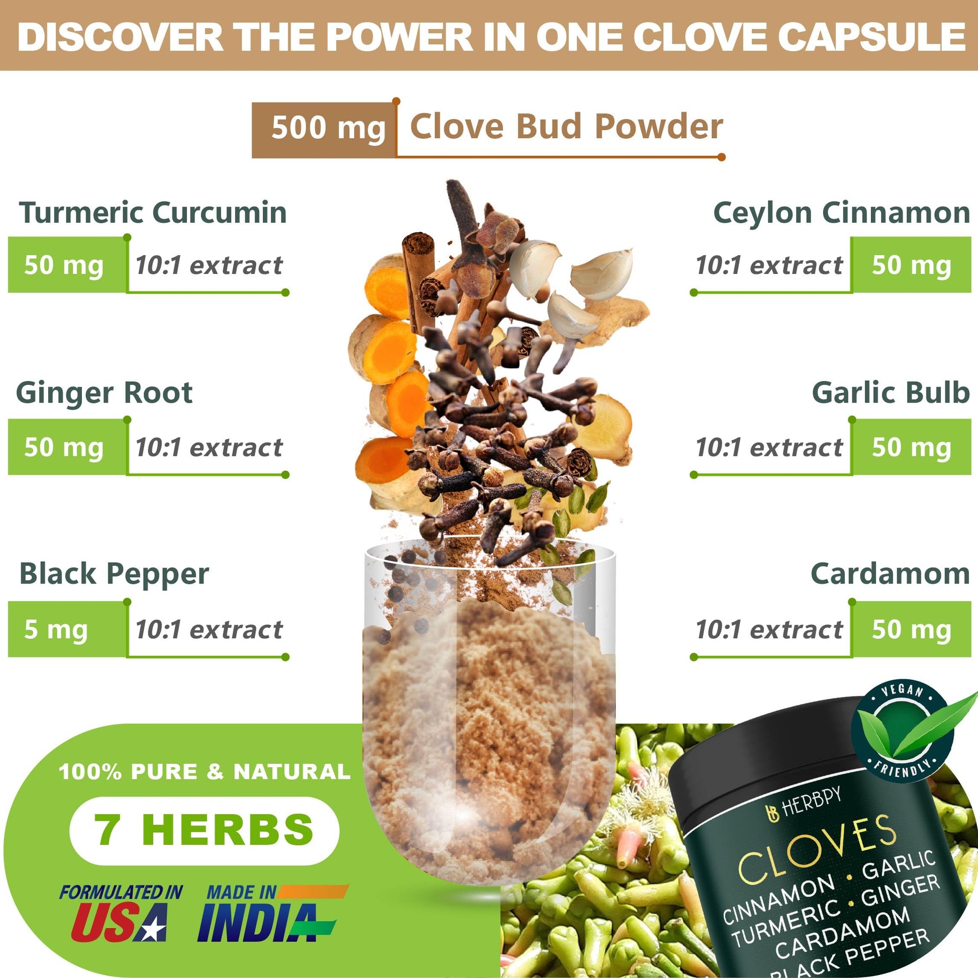 Herbpy 7in1 Clove Supplement Rich in Vitamins & Minerals Supports Digestion, Immune & Heart Health with Cinnamon, Turmeric, Ginger, Cardamom, Garlic & Black Pepper - 100 Vegan Capsules Herbpy buy supplements canada