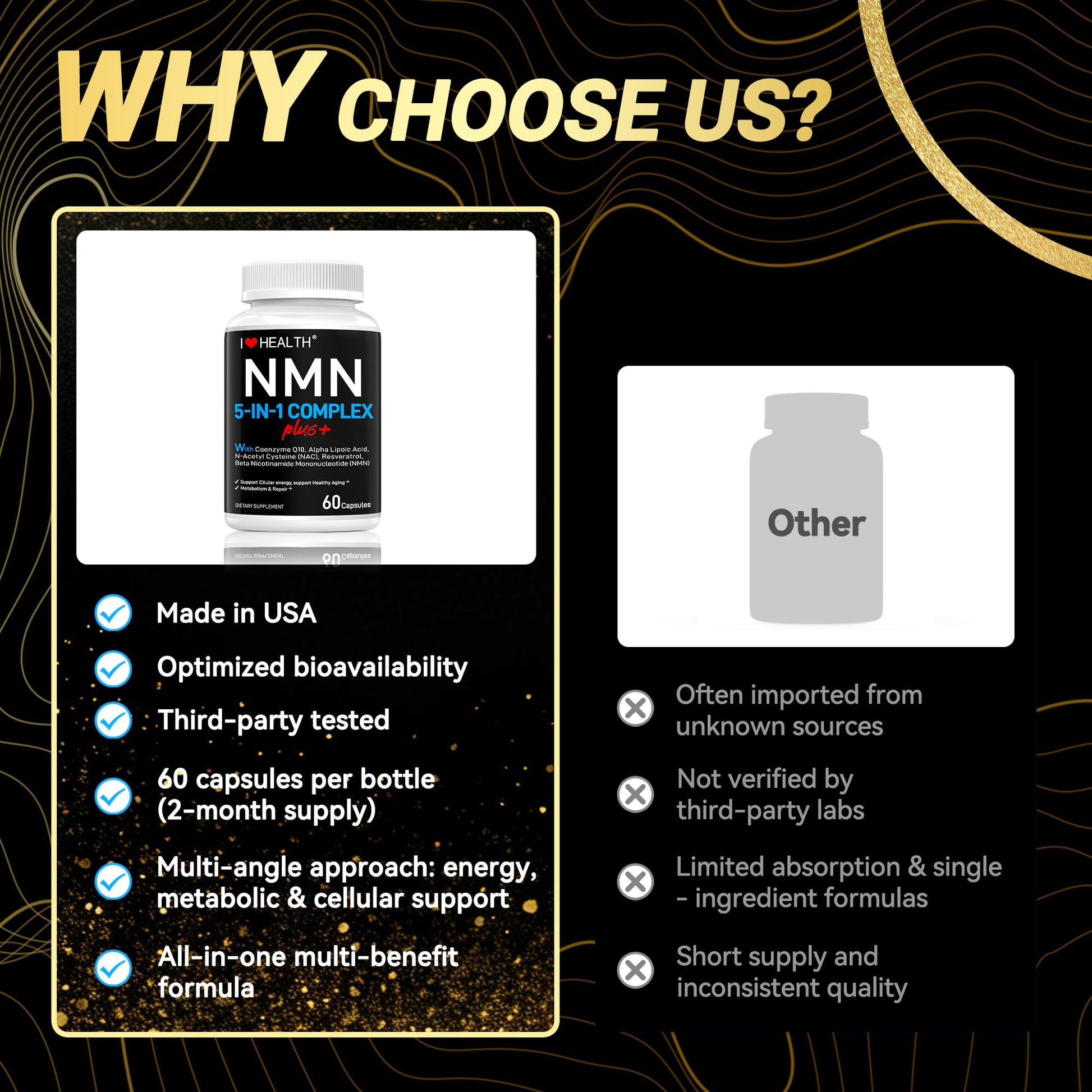I LOVE HEALTH NMN Complex Plus+ for Women & Men with NAC, Alpha Lipoic Acid, CoQ10 & Resveratrol – 5-in-1 Cellular Energy & Healthy Aging Support – 60 Capsules, Non-GMO, Made in USA I LOVE HEALTH buy supplements canada