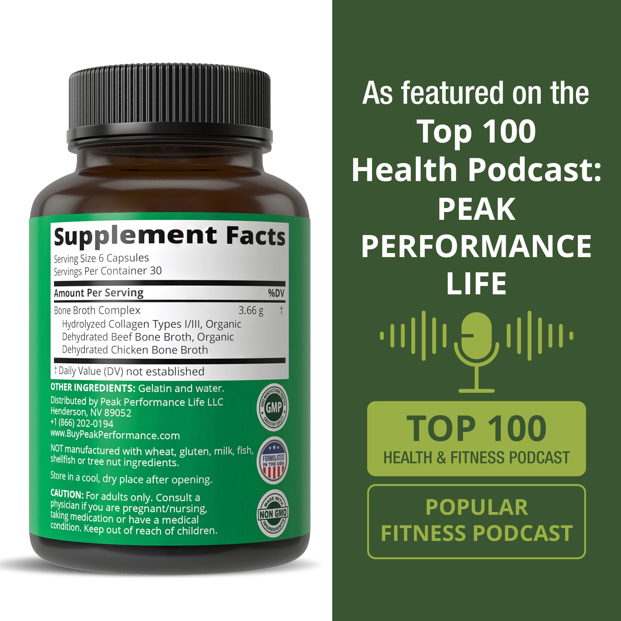 Bone Broth Collagen Capsules. 180 Pills of Grass Fed Bone Broth Collagen Protein Peptides. Contains All 3 Types 1, 2, and 3. Pure Pasture Raised Paleo Friendly Tablets for Women and Men Peak Performance buy supplements canada