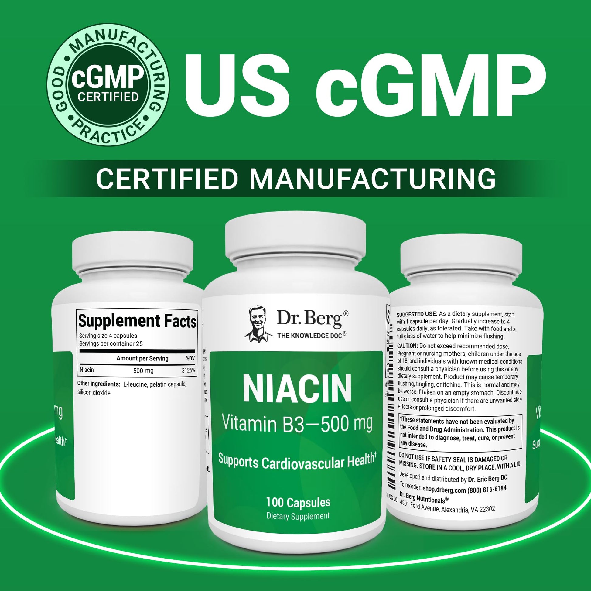 Dr. Berg Highly-Potent Niacin 500 mg – Now Only 125 mg per Capsule for Niacin Flush Tolerance Building – Gradually Increase to 500mg a Day – Vitamin B3 for Heart, Brain & Energy Support – 100 Capsules Dr. Berg Nutritionals buy supplements canada