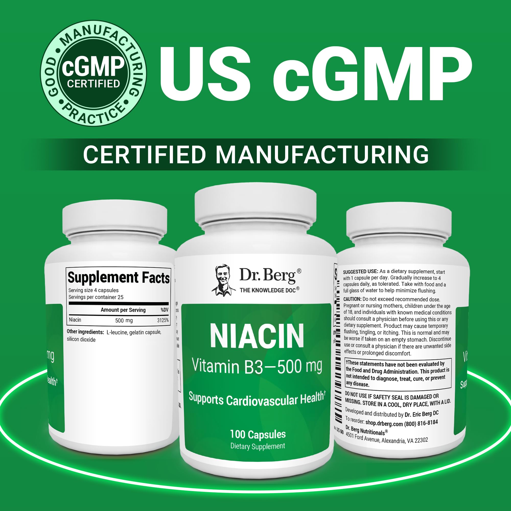 Dr. Berg Highly-Potent Niacin 500 mg – Now Only 125 mg per Capsule for Niacin Flush Tolerance Building – Gradually Increase to 500mg a Day – Vitamin B3 for Heart, Brain & Energy Support – 100 Capsules Dr. Berg Nutritionals buy supplements canada