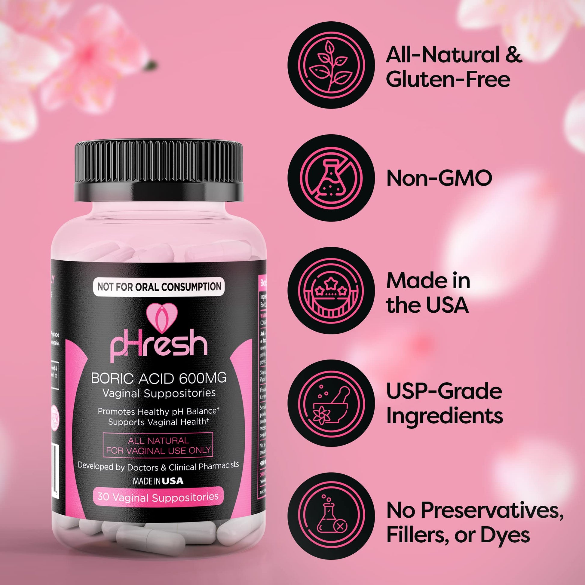 ACE NUTRITION pHresh Boric Acid Suppositories for Women, Suppositories for Odor Use, Natural Feminine Care Supports Vaginal Health & Promotes Healthy pH Balance - Made in USA ACE NUTRITION buy supplements canada