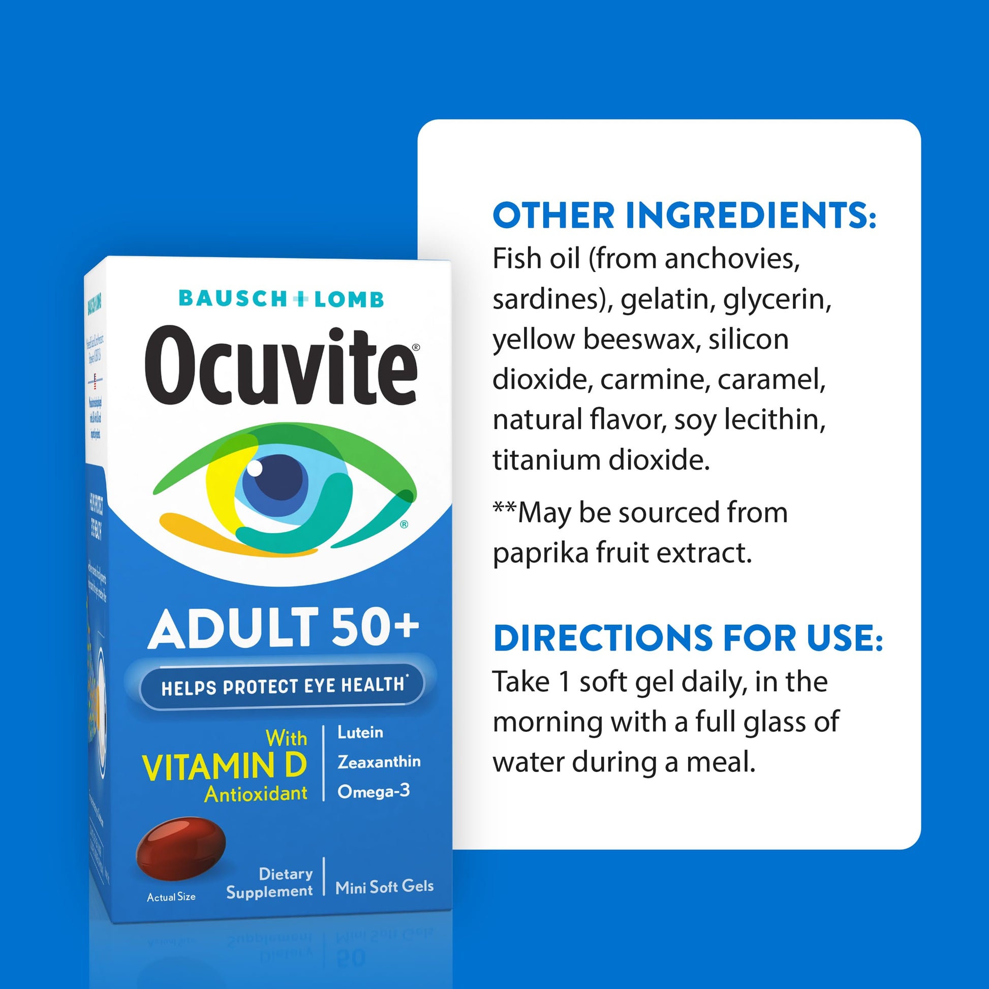 Ocuvite 50+ Eye Vitamin & Mineral Supplement, Multivitamin for Vision & Ocular Health with Omega-3, Zinc, Vitamins C & E, Lutein & Zeaxanthin, Zinc Supplements for Women and Men, 50 Softgels Ocuvite buy supplements canada
