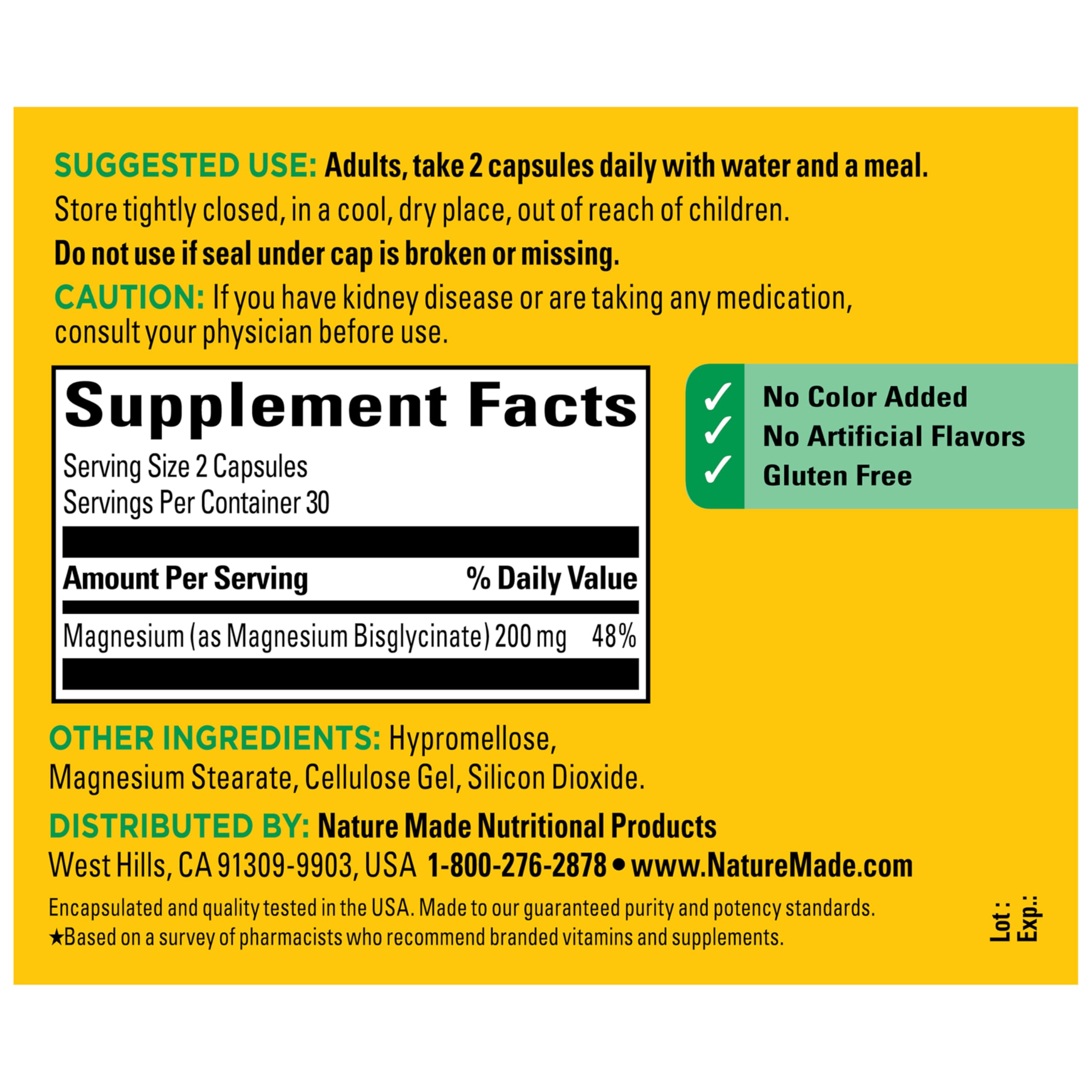 Nature Made Magnesium Glycinate 200 mg per Serving, Magnesium Supplement for Muscle, Heart, Nerve and Bone Support, 60 Magnesium Bisglycinate Capsules, 30 Day Supply Nature Made buy supplements canada