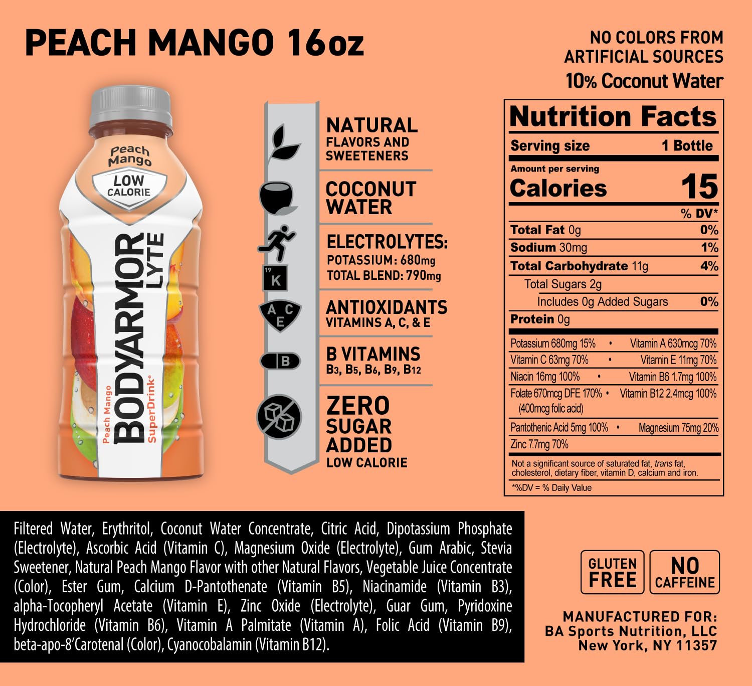 BODYARMOR LYTE Sports Drink Low-Calorie Sports Beverage, Peach Mango, Coconut BODYARMOR buy supplements canada