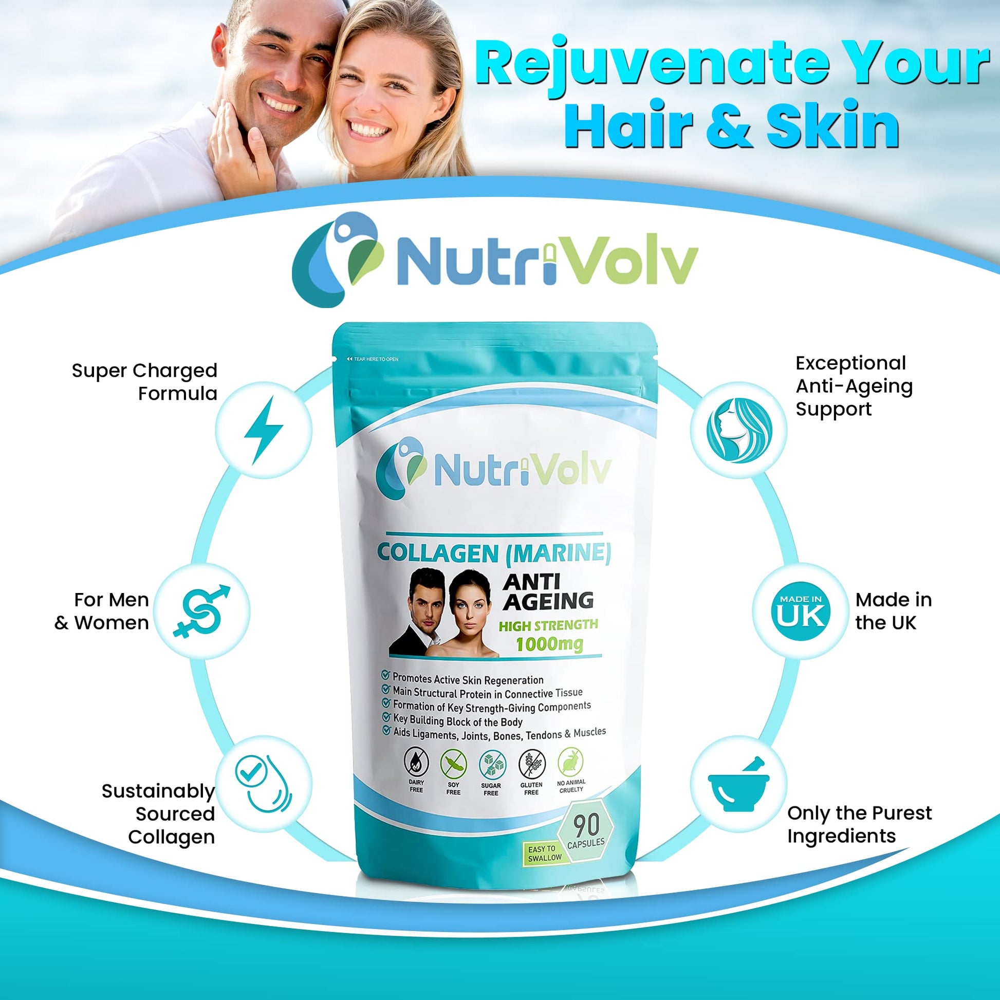 Nutrivolv Collagen Marine (1000mg) Supplement for Skin , Anti Ageing Nutrivolv buy supplements canada