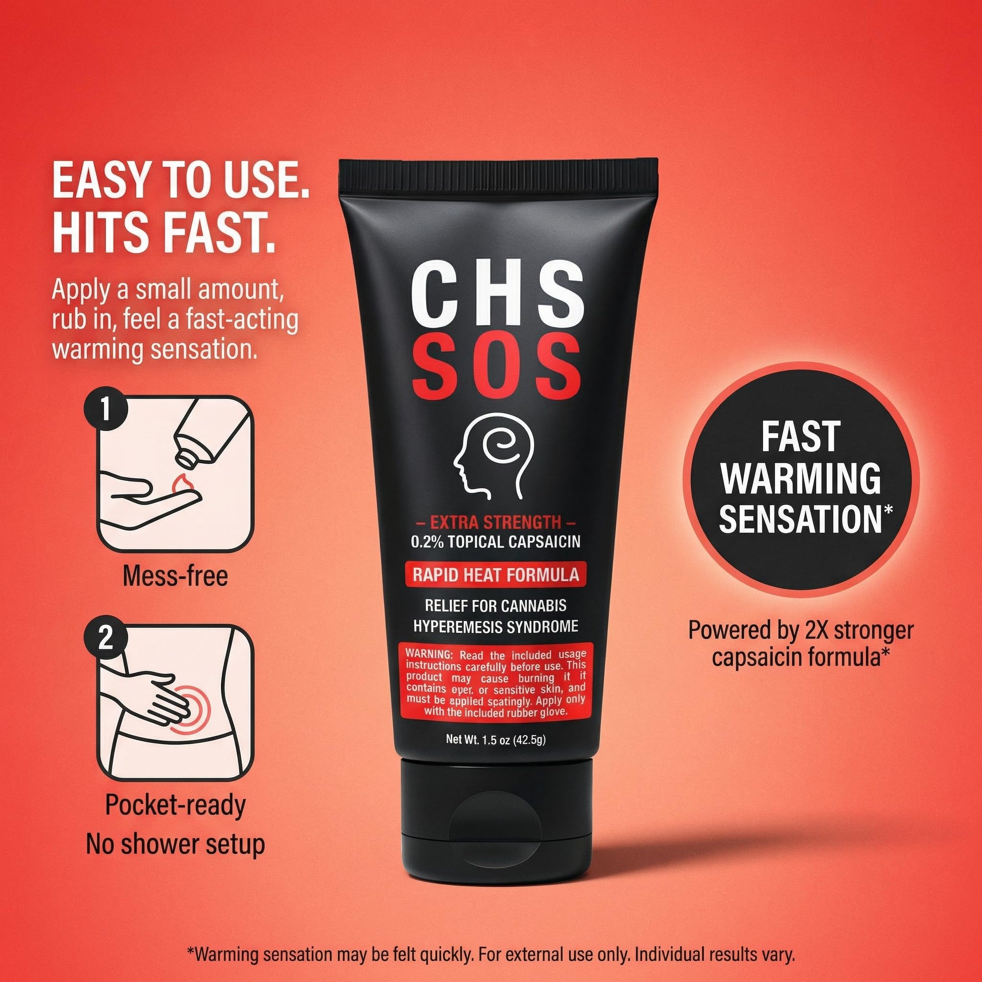 CHS SOS Warming Relief Cream – High Potency Capsaicin Topical for Abdominal & Muscle Discomfort – Soothing Warming Sensation for Targeted Comfort – Fast-Acting, Non-Greasy Formula – 1.5 oz x 2pack CHS SOS buy supplements canada
