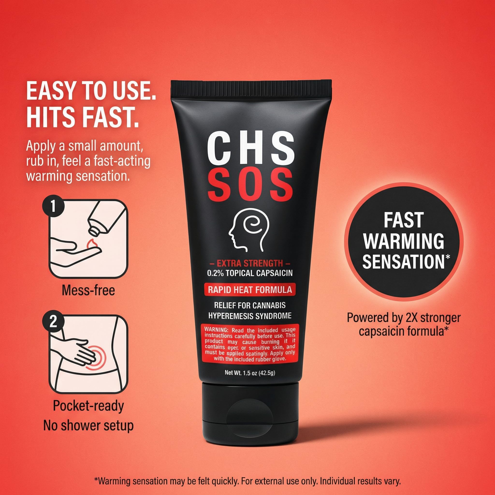 CHS SOS Warming Relief Cream – High Potency Capsaicin Topical for Abdominal & Muscle Discomfort – Soothing Warming Sensation for Targeted Comfort – Fast-Acting, Non-Greasy Formula – 1.5 oz x 2pack CHS SOS buy supplements canada